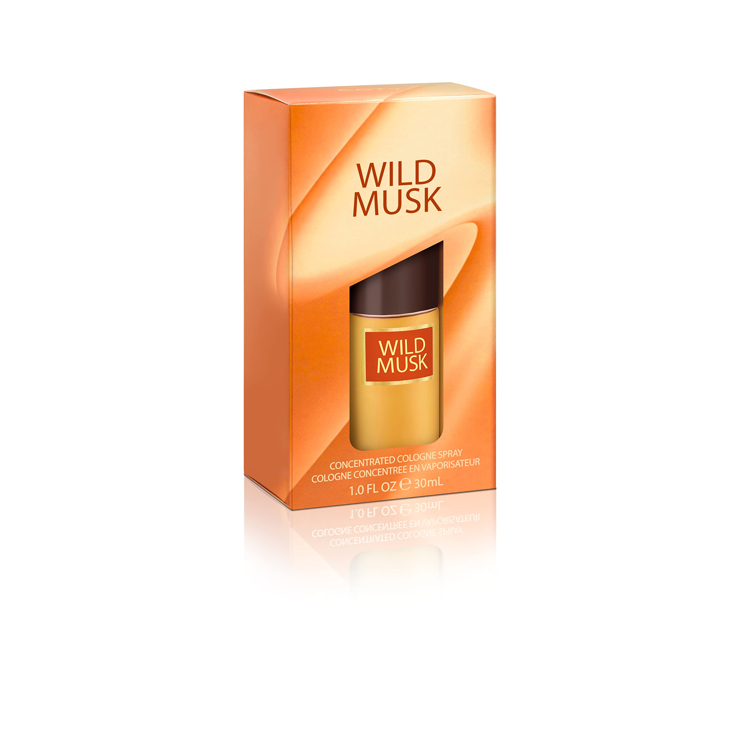 Coty Wild Musk Cologne Concentrate Spray for women displaying the compact travel sized packaging.