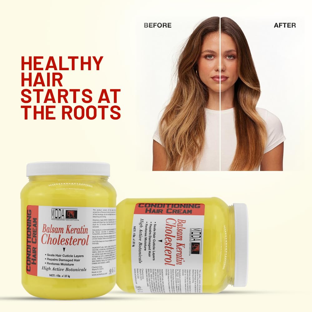 Moda Balsam Keratin Cholesterol 64 fluid ounces bulk packaging side view showing safety seals