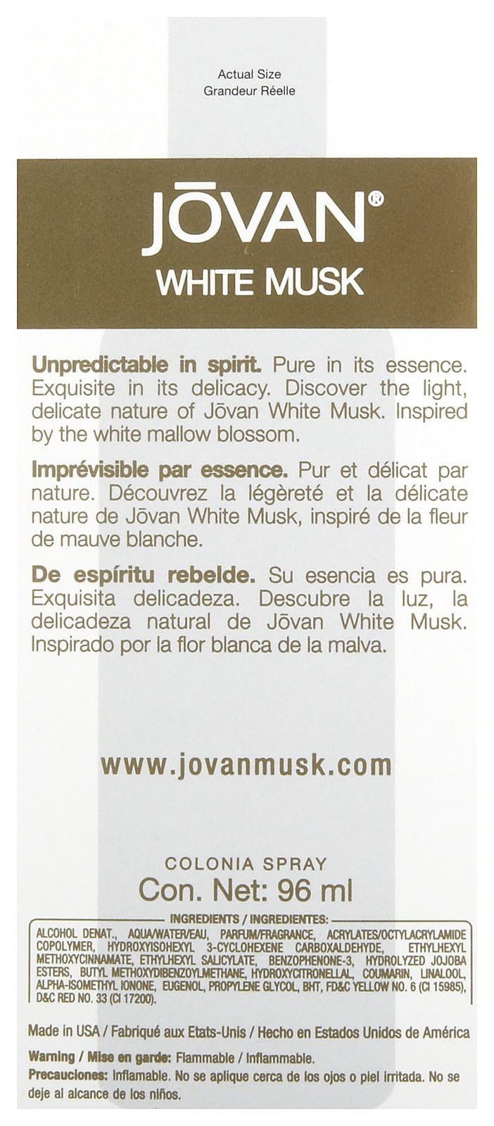 Jovan White Musk classic ladies perfume spray bottle detailing and label