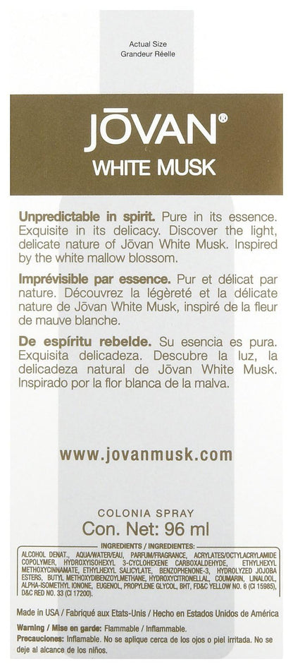 Jovan White Musk classic ladies perfume spray bottle detailing and label