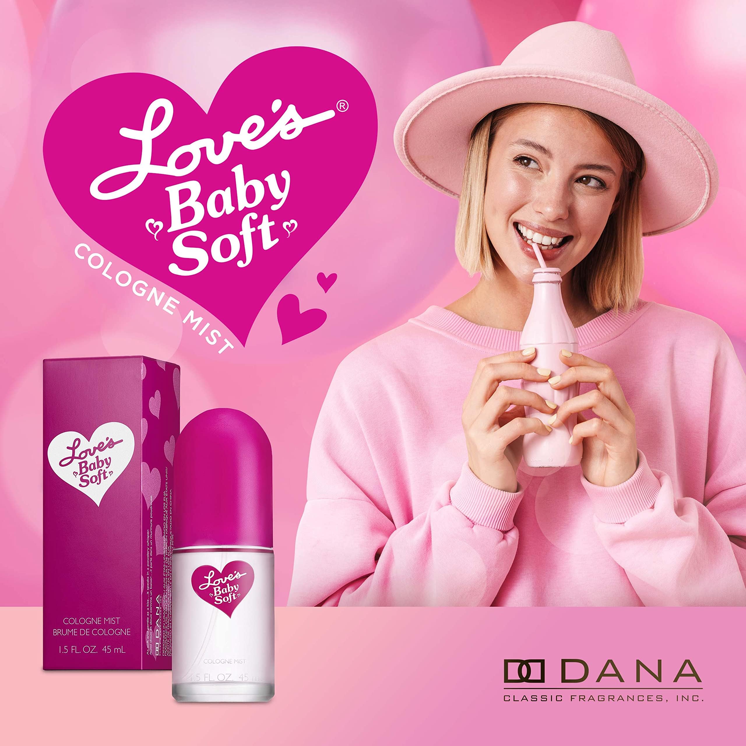 Dana Love's Baby Soft body spray 1.5 Fluid Ounce bottle standing upright on a clean background