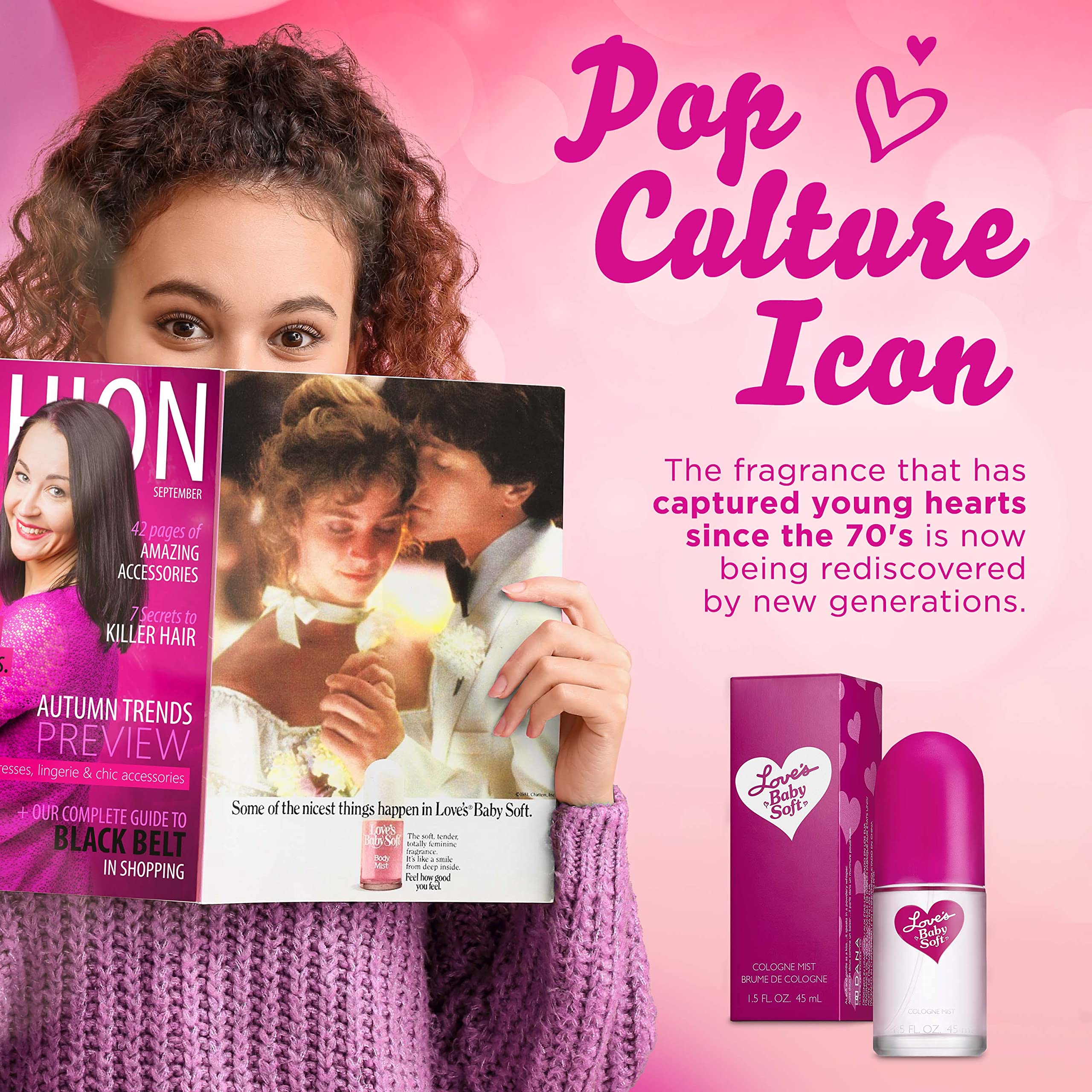 Dana Love's Baby Soft original powdery floral perfume mist for women displaying the iconic cap