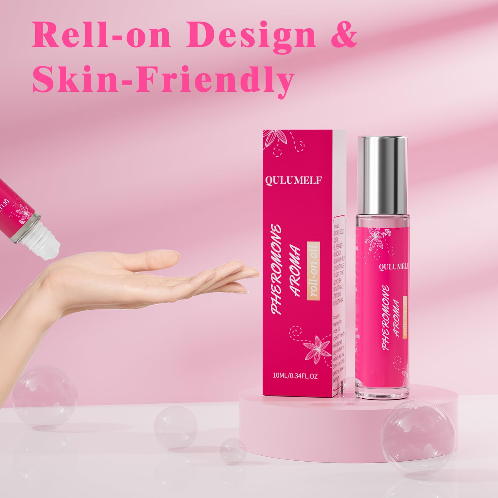 QULUMELF roller ball aroma perfume applying on wrist pulse point