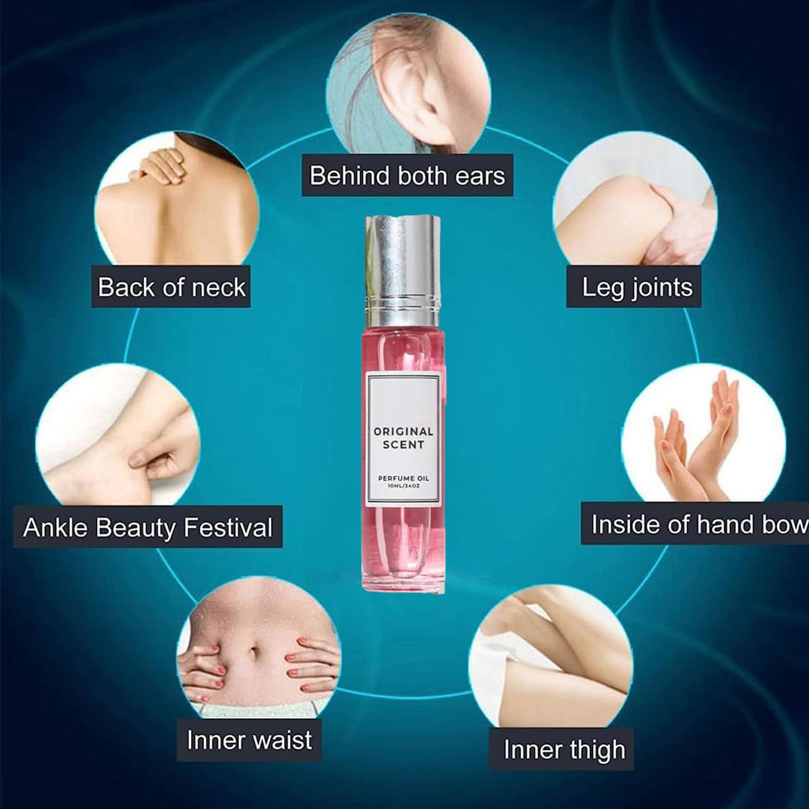 Peehss portable pocket size perfume oil bottle being applied gently to a wrist pulse point.
