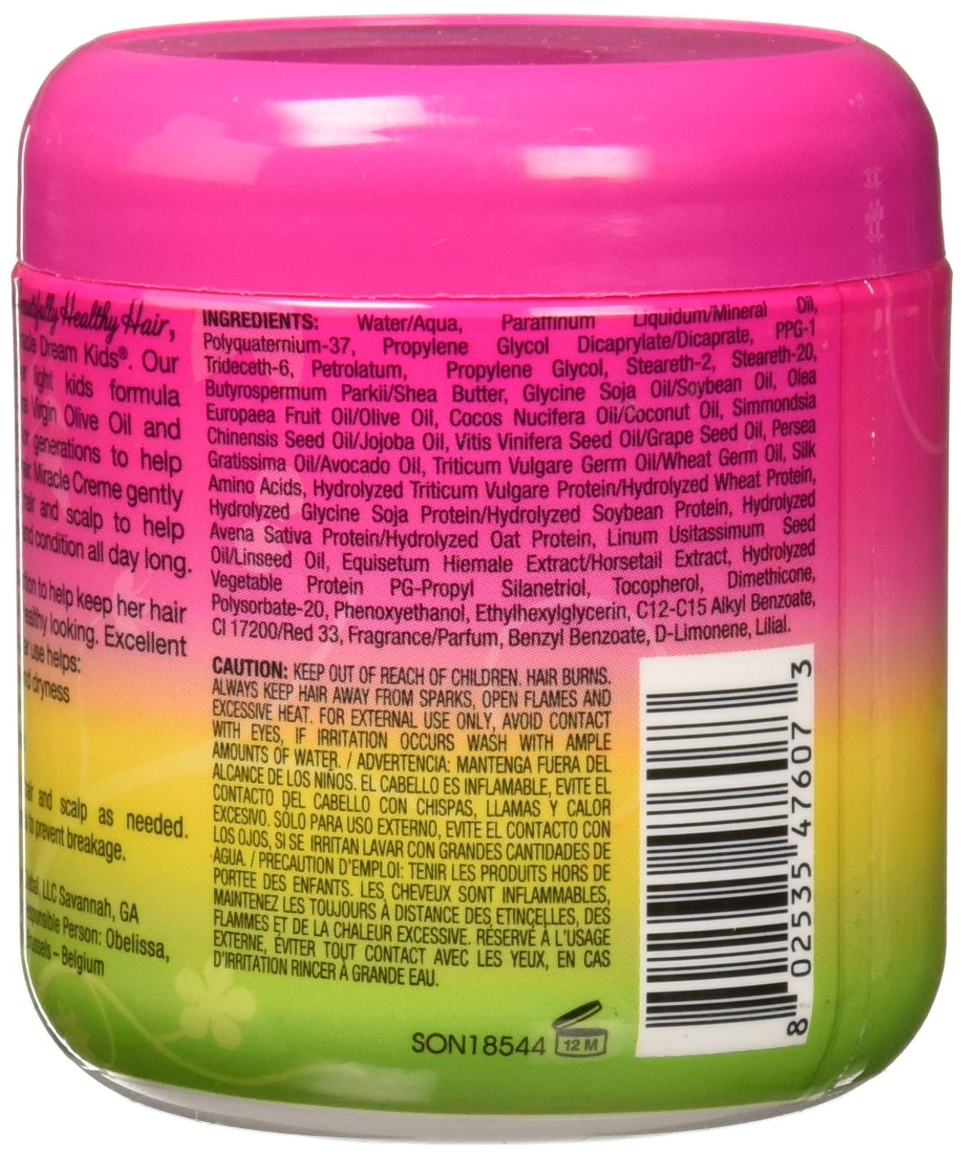 Side perspective of African Pride daily moisturizing cream for children displaying natural olive oil ingredients.