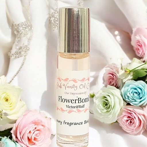 Premium alcohol-free floral perfume oil package displaying top and base ingredients