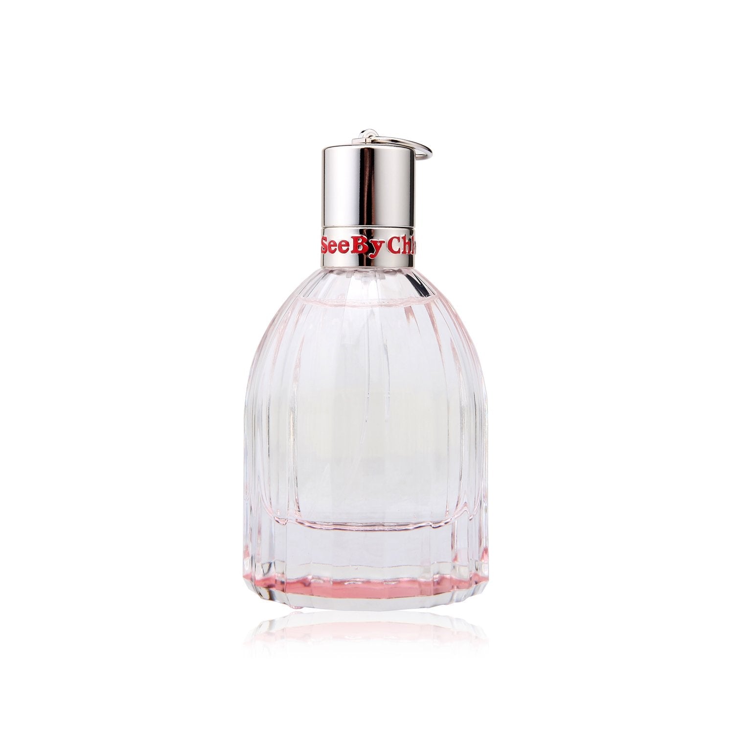 Chloe See By Chloe Eau Fraiche 1.7 Fluid Ounce ribbed glass bottle showing light pink fragrance fluid