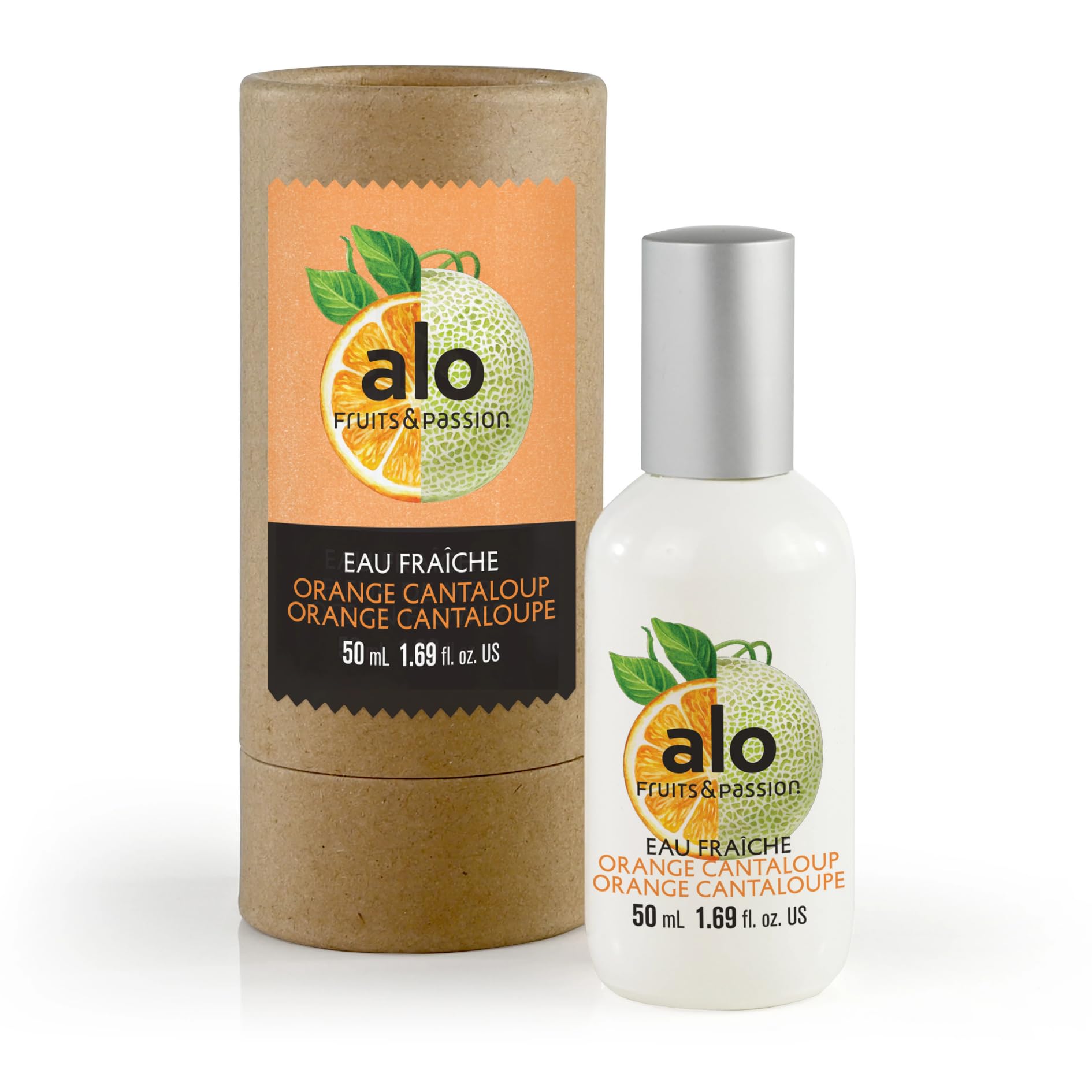 Fruits and Passion refreshing body and hair mist bottle angled to highlight the liquid texture and Canadian formulation details.