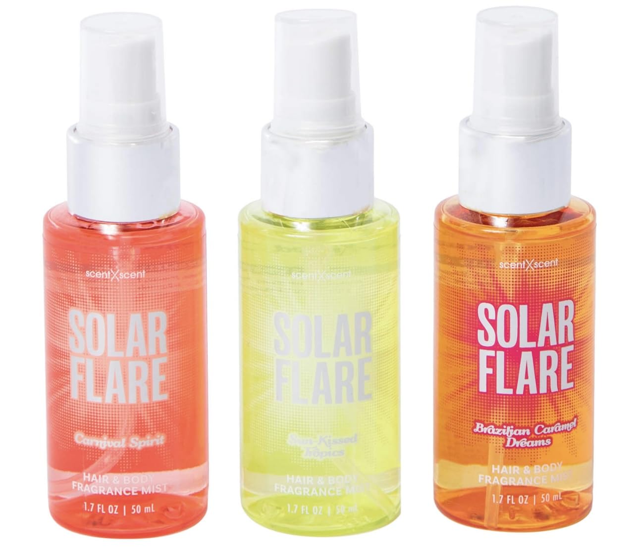 Authentic imported USA beauty hair and body mist three piece gift set on a clean background.