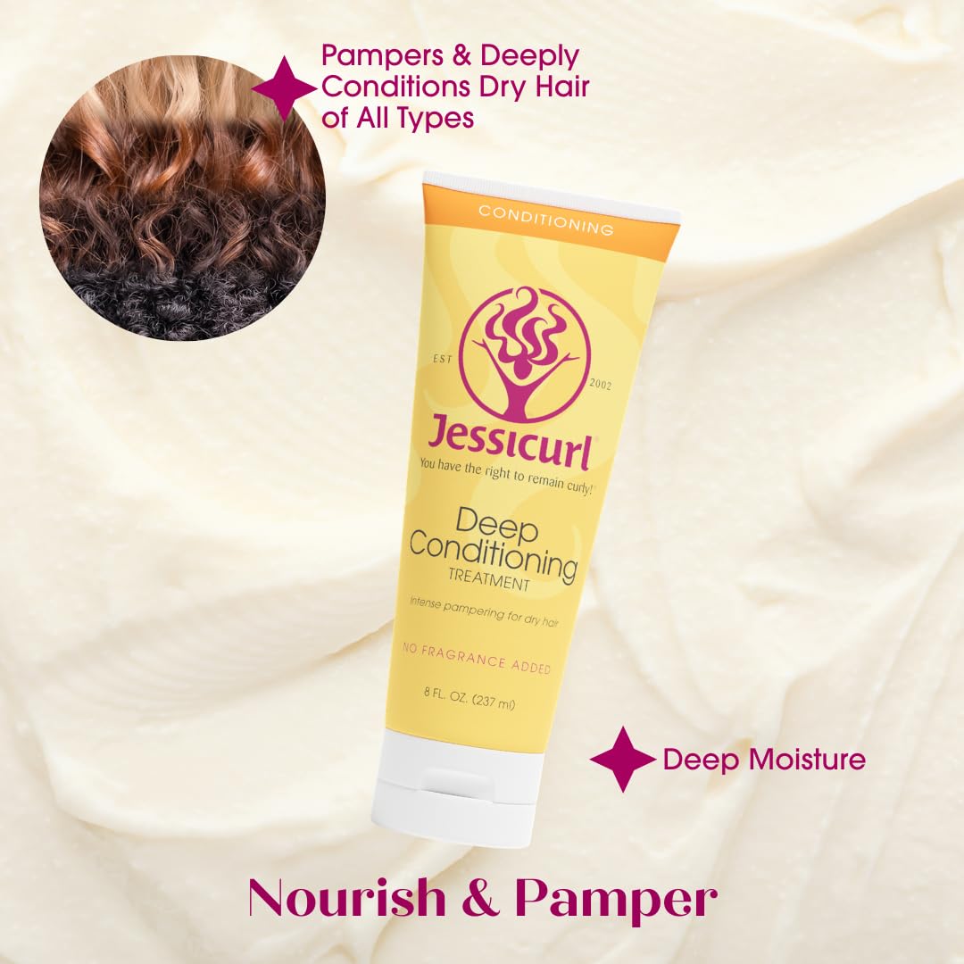 Sulfate-free and silicone-free deep conditioner by Jessicurl for clean curly hair care routines.