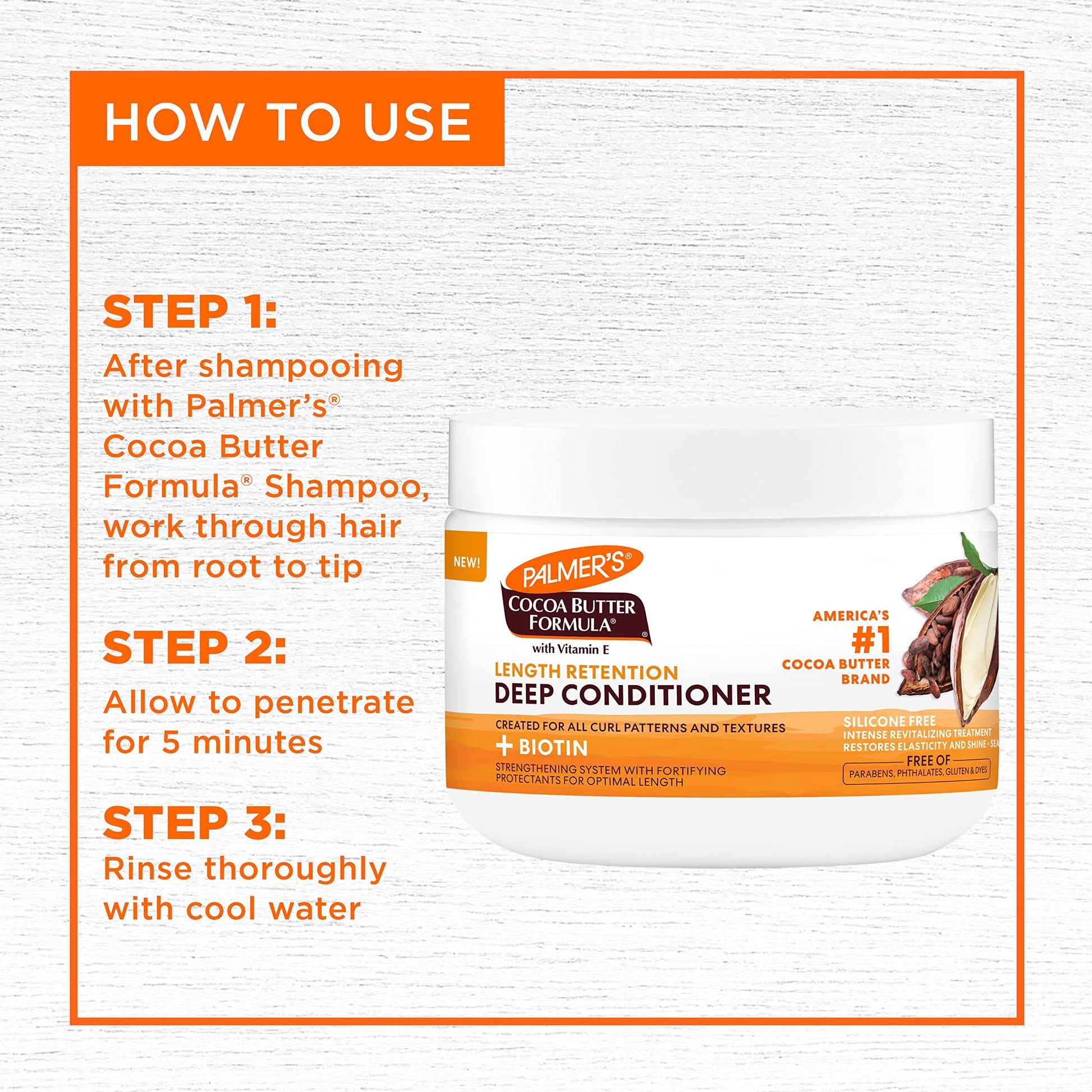 Palmer's Cocoa Butter and Biotin hair mask for repairing brittle and fragile hair lengths.