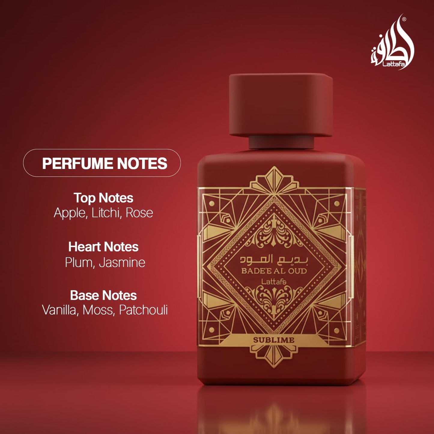 Long lasting tropical fruity fragrance bottle angled to highlight the premium glass design.