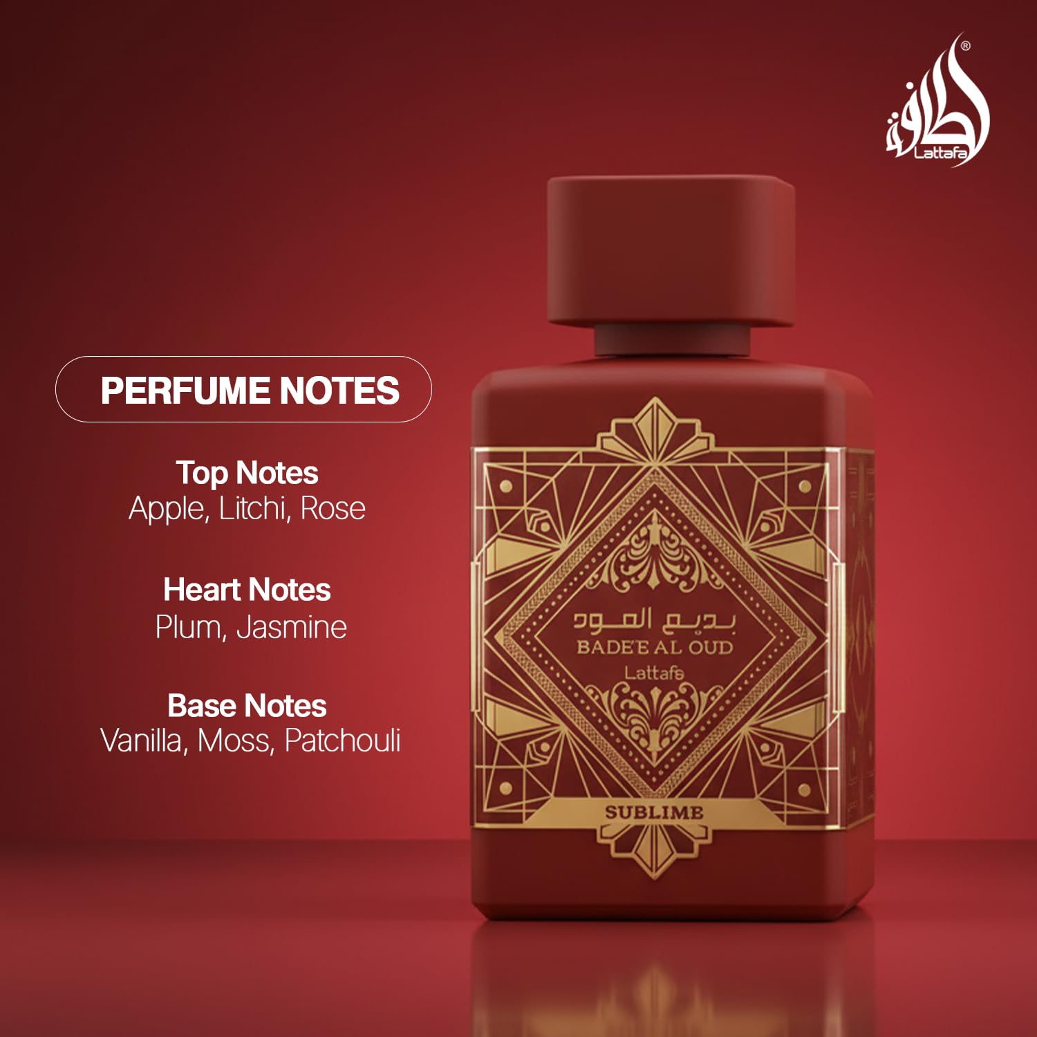 Long lasting tropical fruity fragrance bottle angled to highlight the premium glass design.