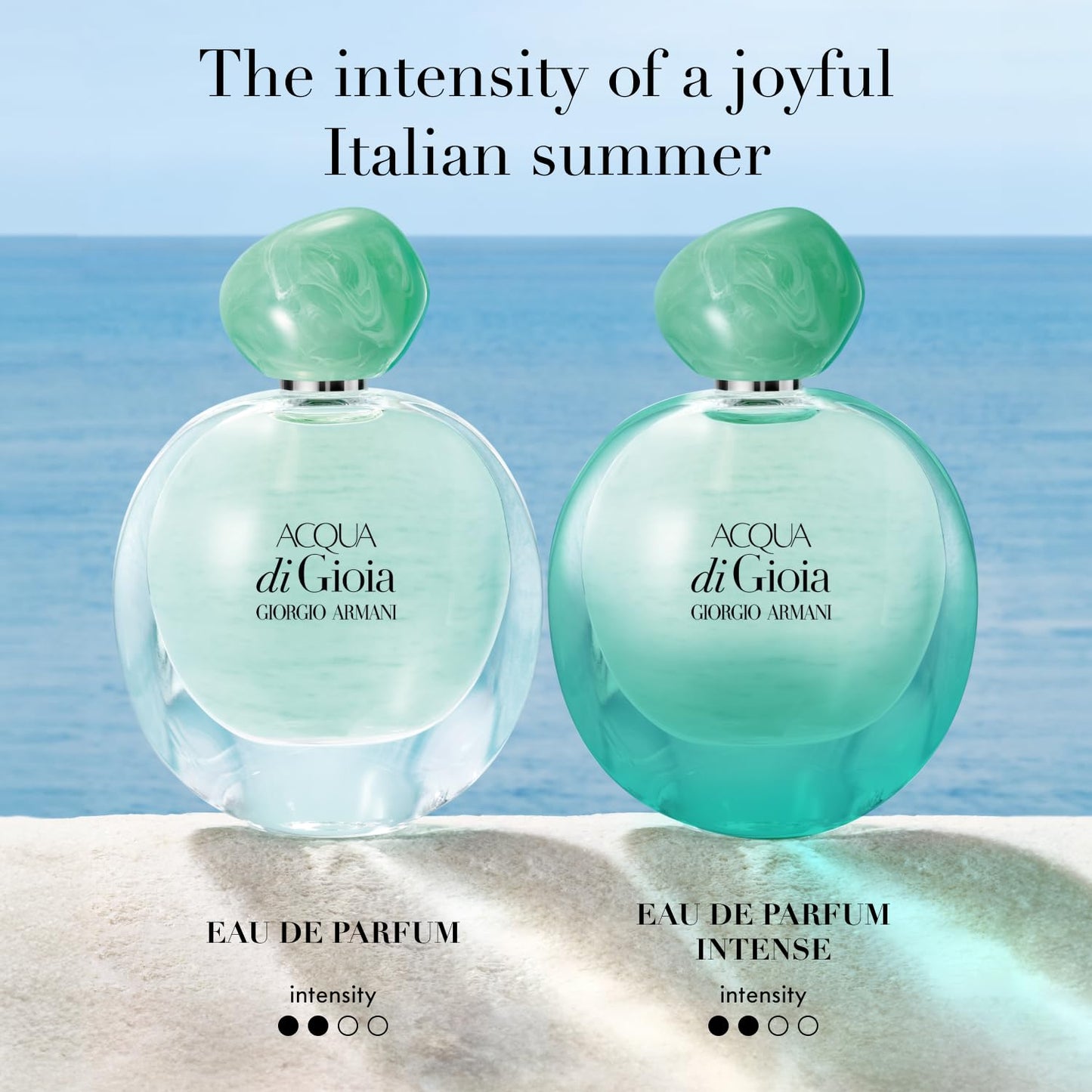 Close up shot of the nozzle and packaging of Acqua di Gioia Eau de Parfum.