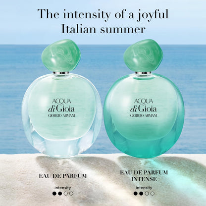 Close up shot of the nozzle and packaging of Acqua di Gioia Eau de Parfum.