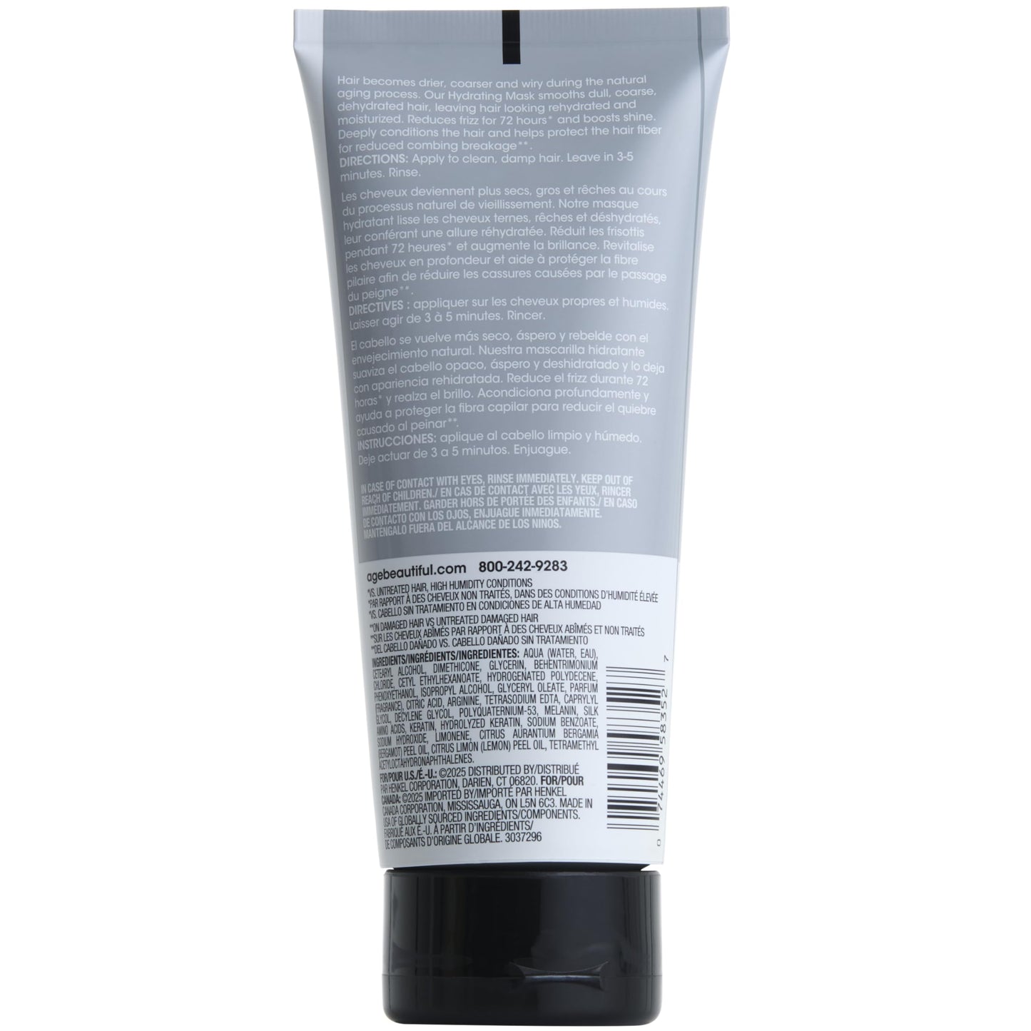 Full collection layout of AGEbeautiful hair care products including the hydrating treatment mask