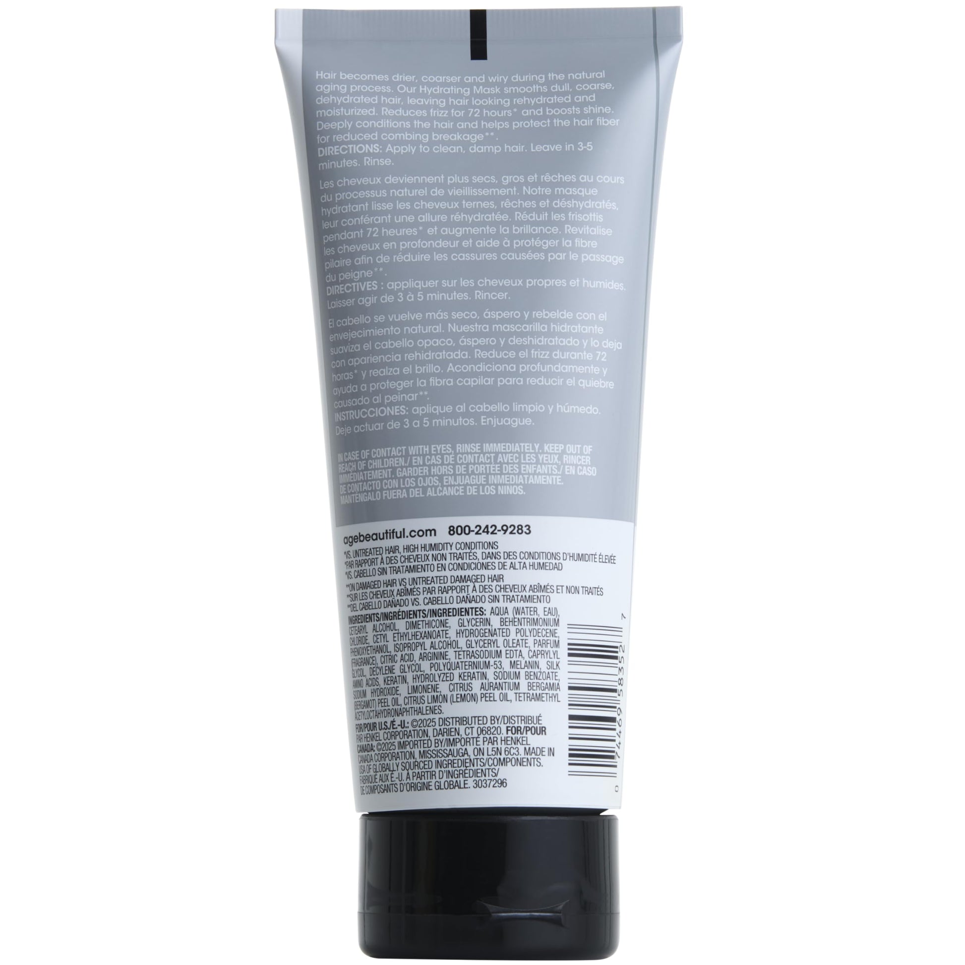 Full collection layout of AGEbeautiful hair care products including the hydrating treatment mask