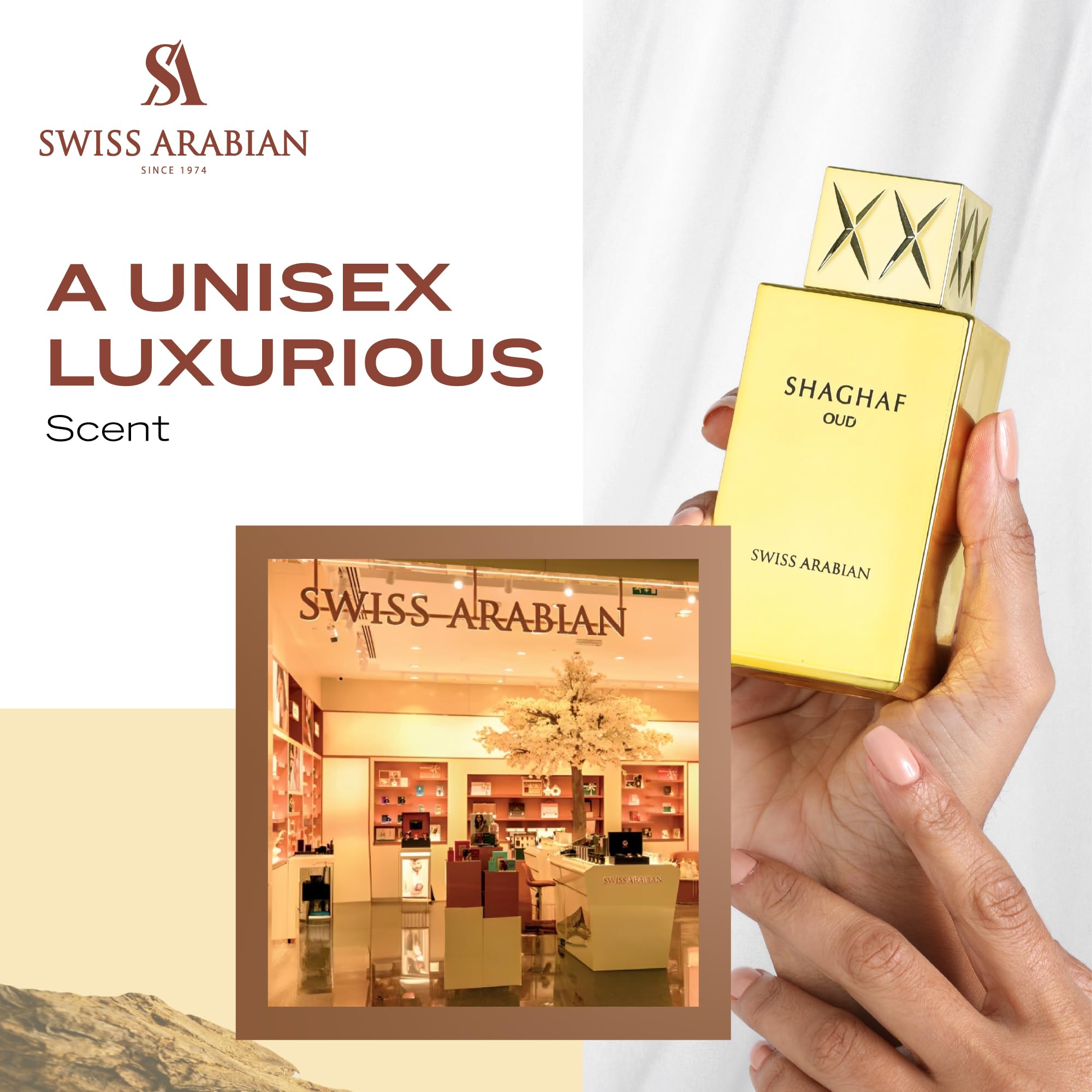 Swiss Arabian Shaghaf Oud 75ml fragrance packaging showing the elegant premium box design.