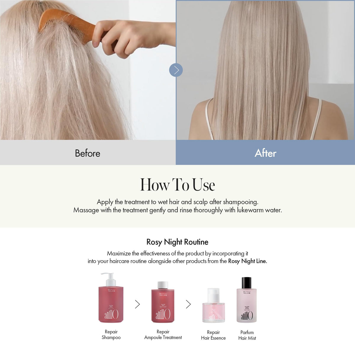 ANILLO Rosy Night Hair Ampoule Treatment ingredient highlight graphic