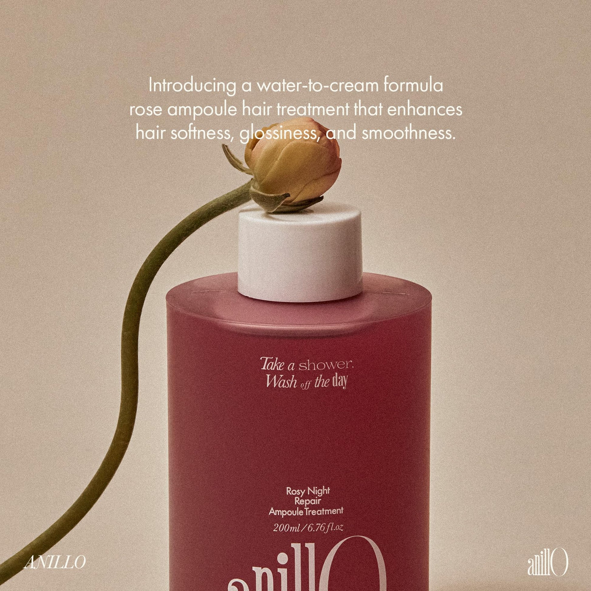 Anillo authentic imported hair care product line bottle emphasizing glass hair shine benefits.