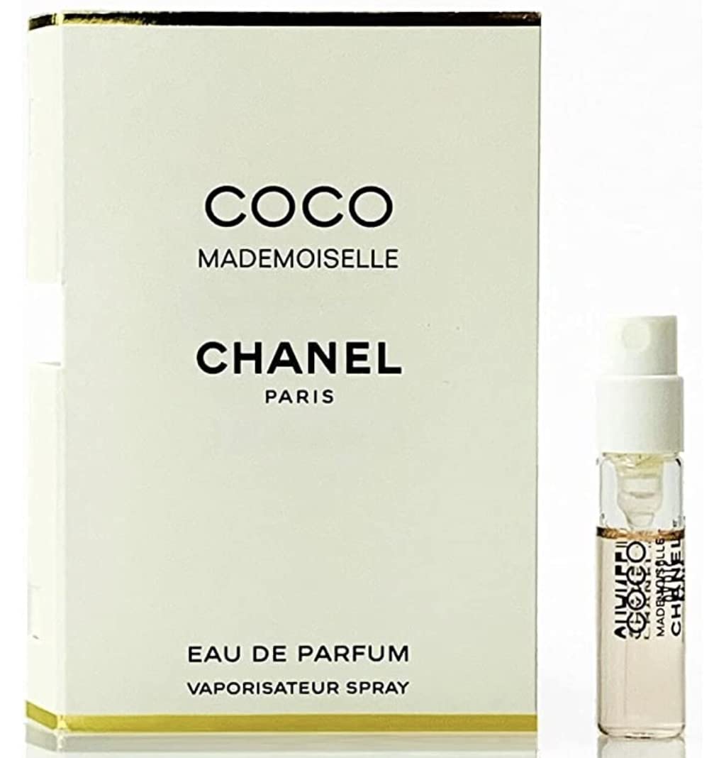 Coco Mademoiselle sample vial showing liquid details and spray nozzle