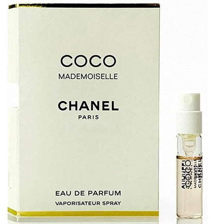 Coco Mademoiselle sample vial showing liquid details and spray nozzle