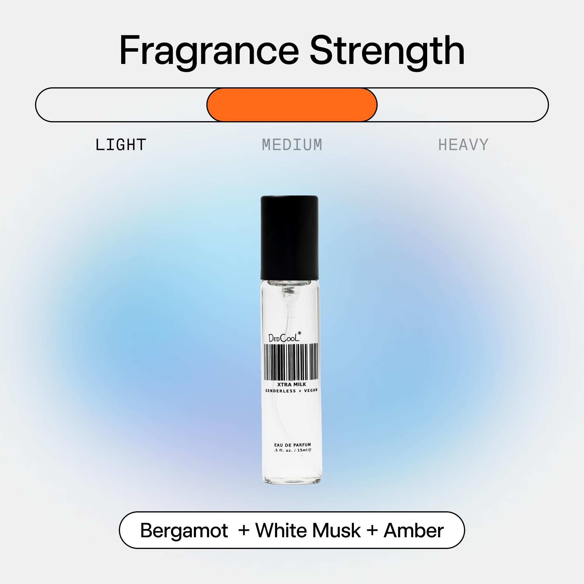 DedCool Xtra Milk genderless perfume bottle displaying travel size packaging