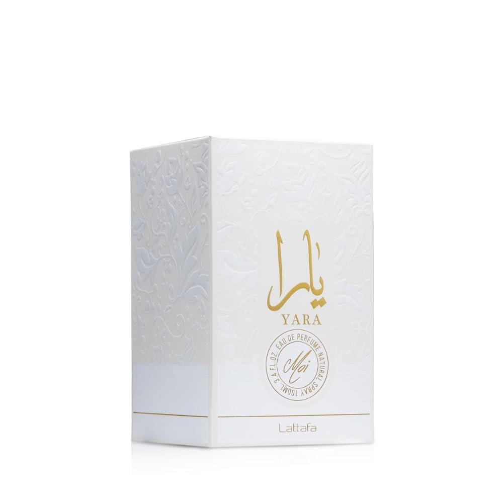 Lattafa Yara Moi perfume bottle showing detailed gold wrap design