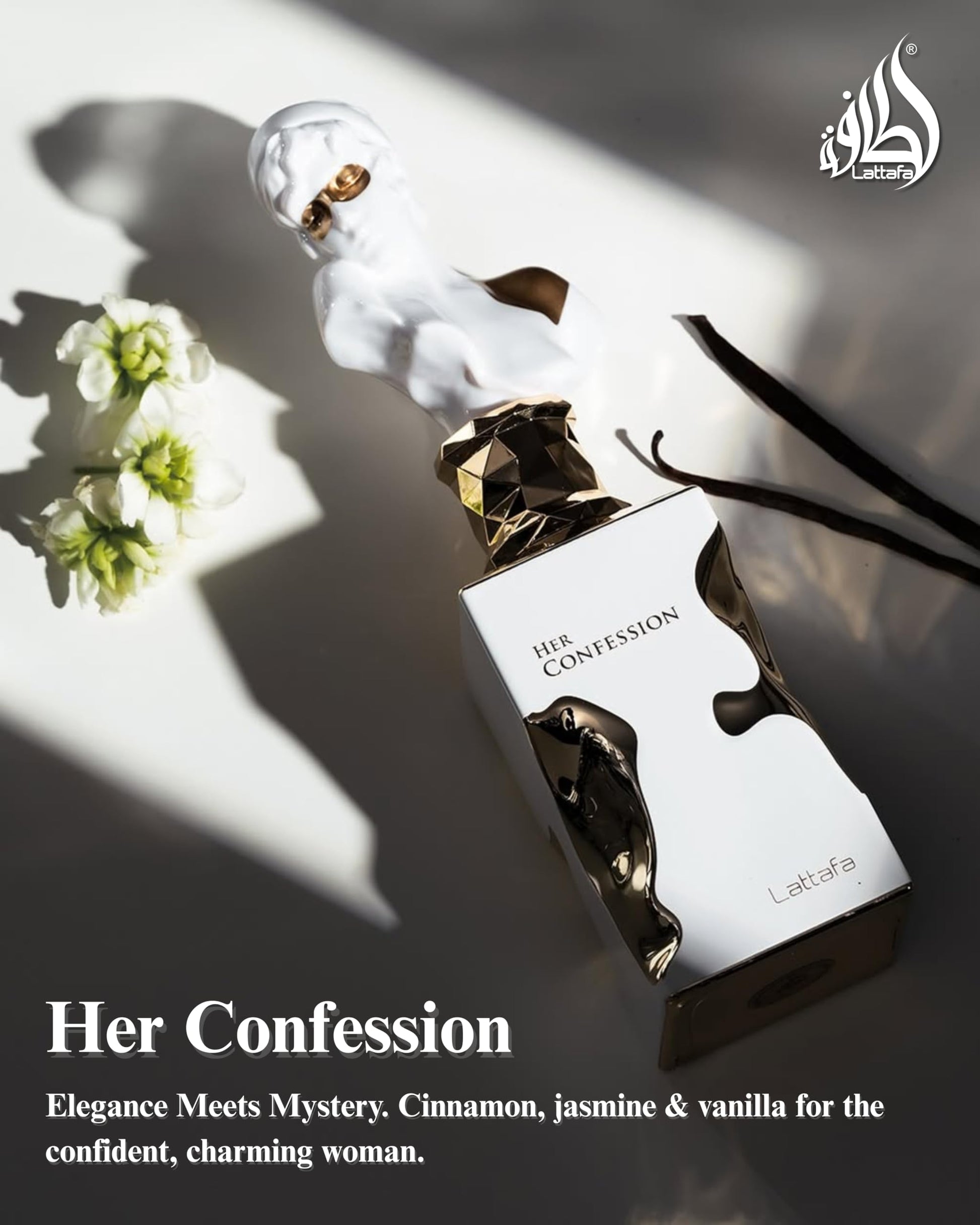 Lattafa Her Confession luxury women fragrance 100ml bottle on a clean background