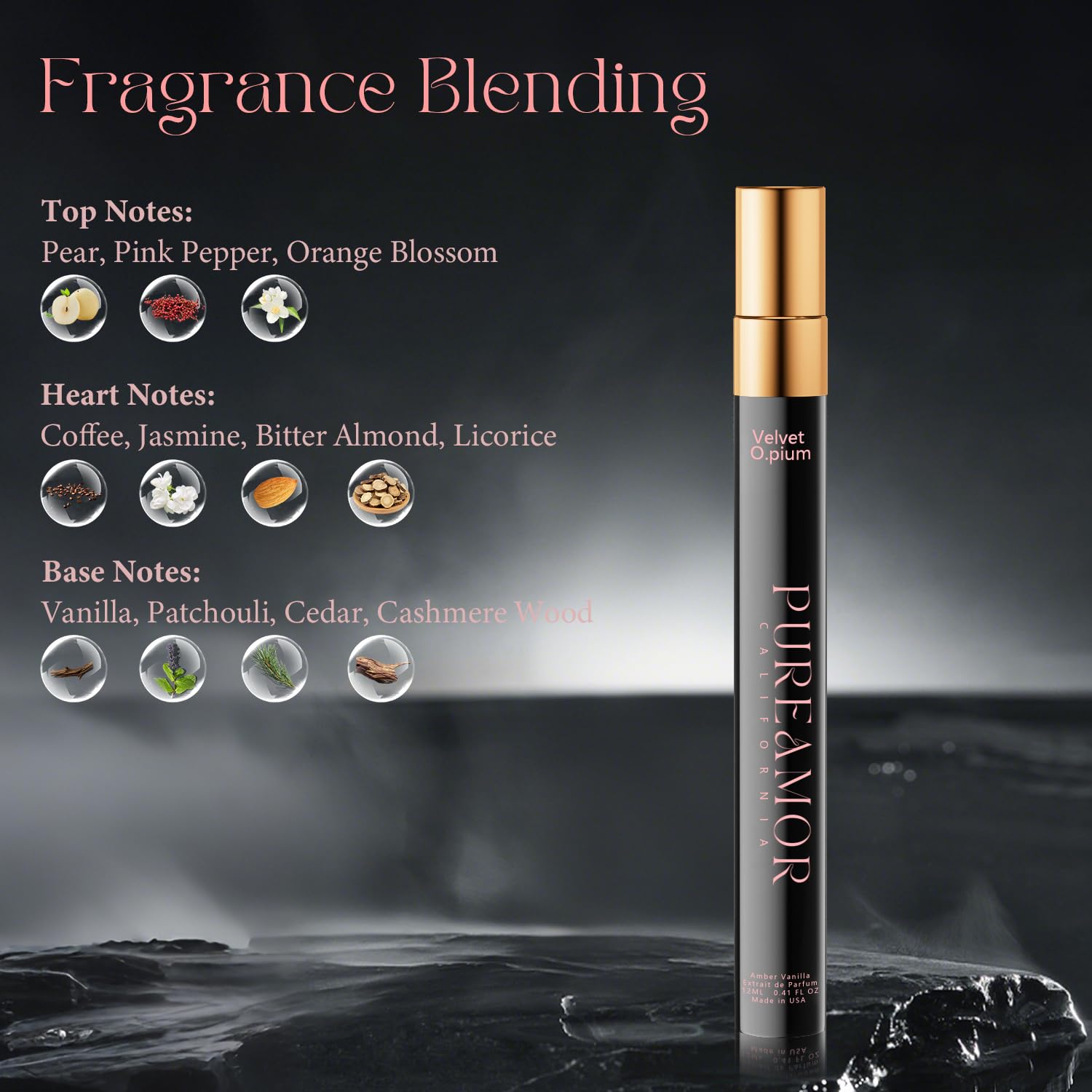 PUREAMOR Amber Vanilla Extrait de Parfum compact travel size fragrance spray packaging