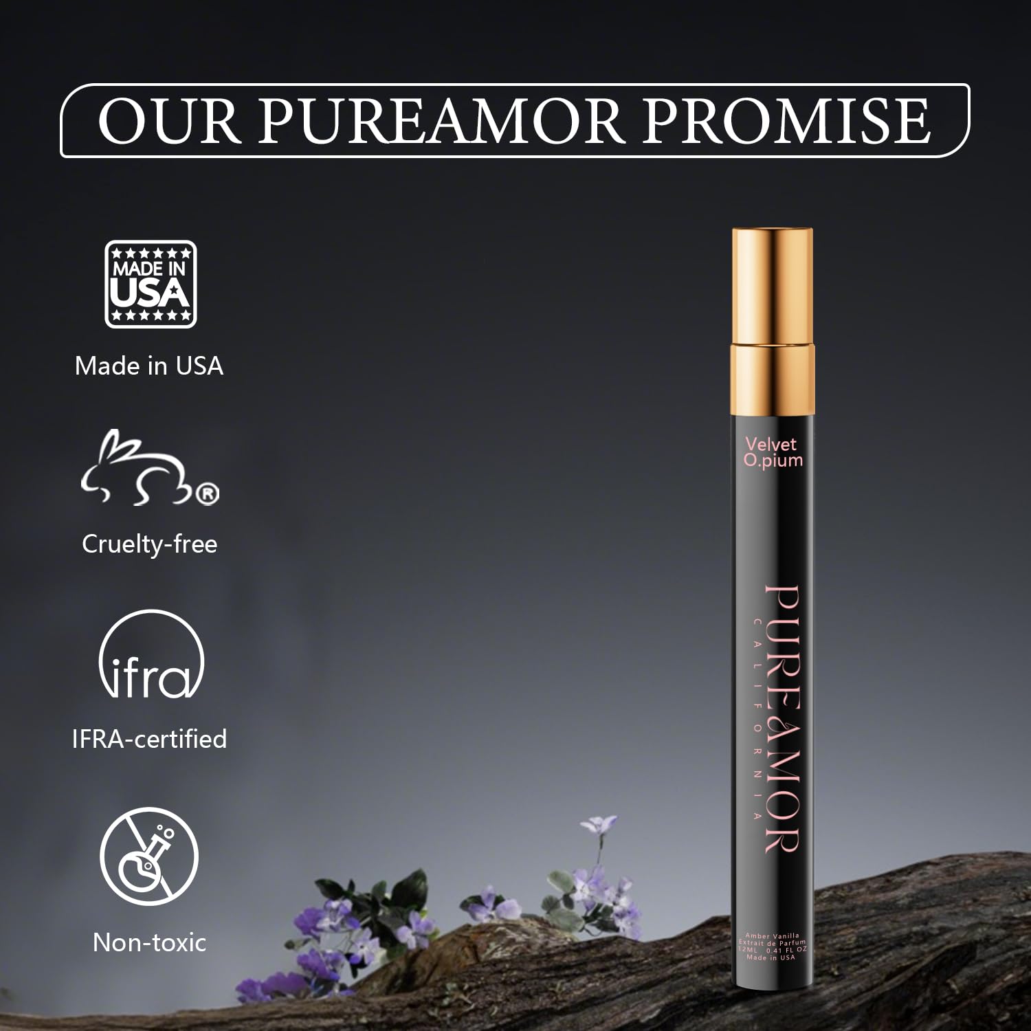 PUREAMOR Pheromone infused women's perfume spray in Velvet Opium amber vanilla scent