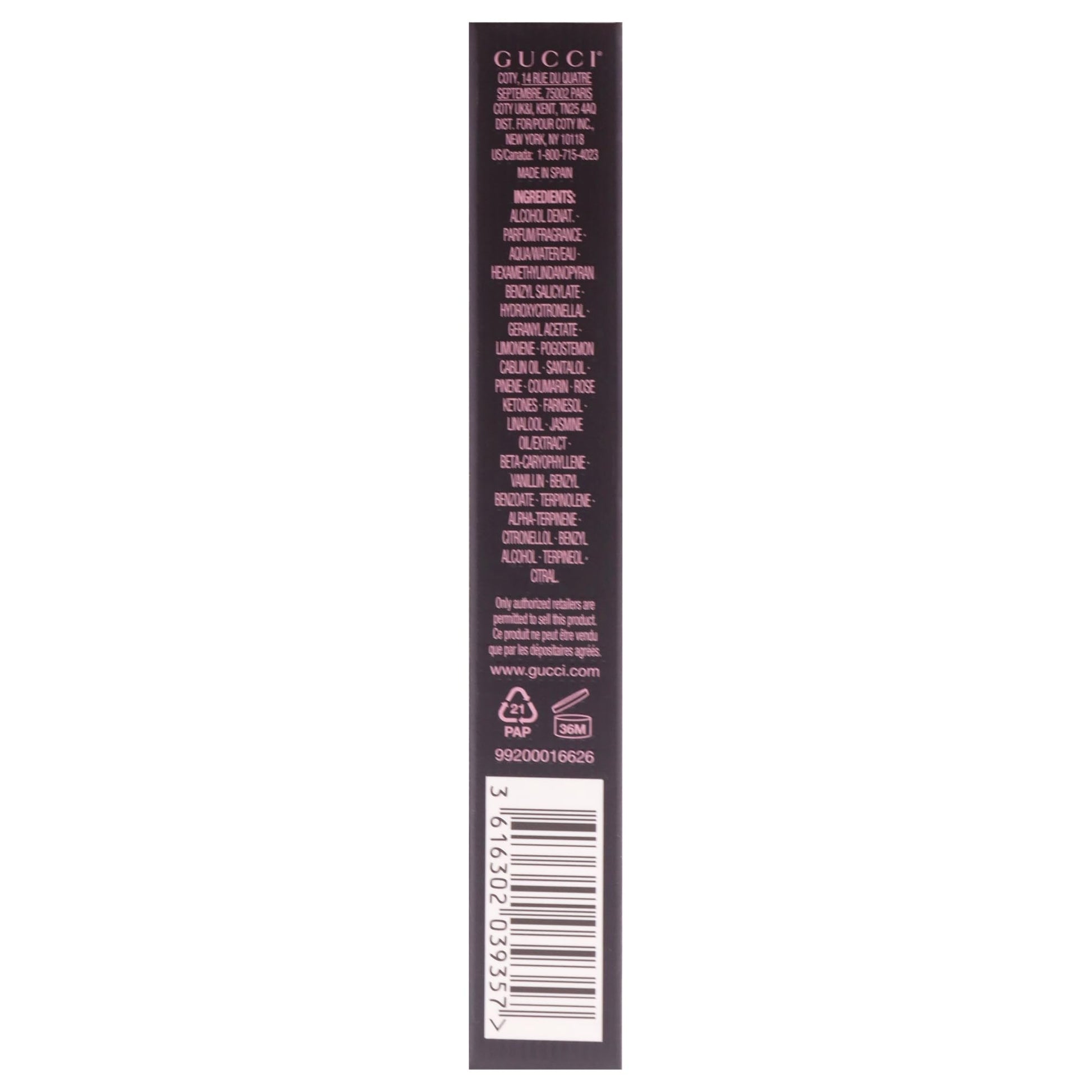 Gucci luxury floral fragrance travel spray held in hand showcasing its portable size.