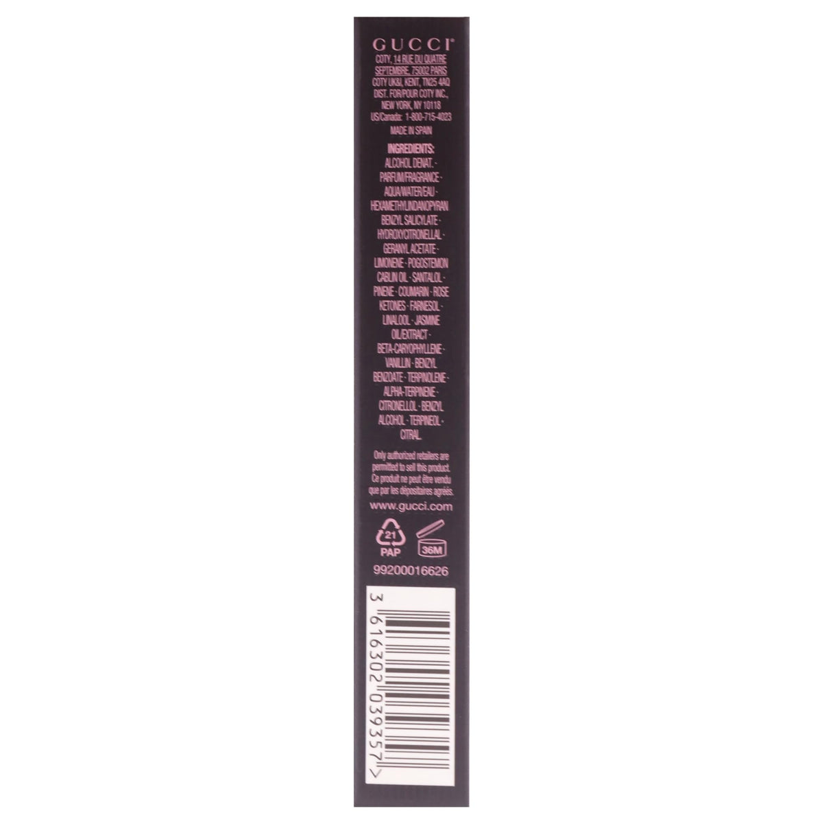 Gucci luxury floral fragrance travel spray held in hand showcasing its portable size.