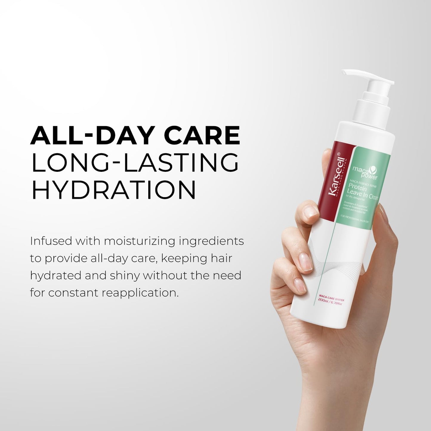 Back label of Karseell leave in conditioner detailing usage instructions and ingredients