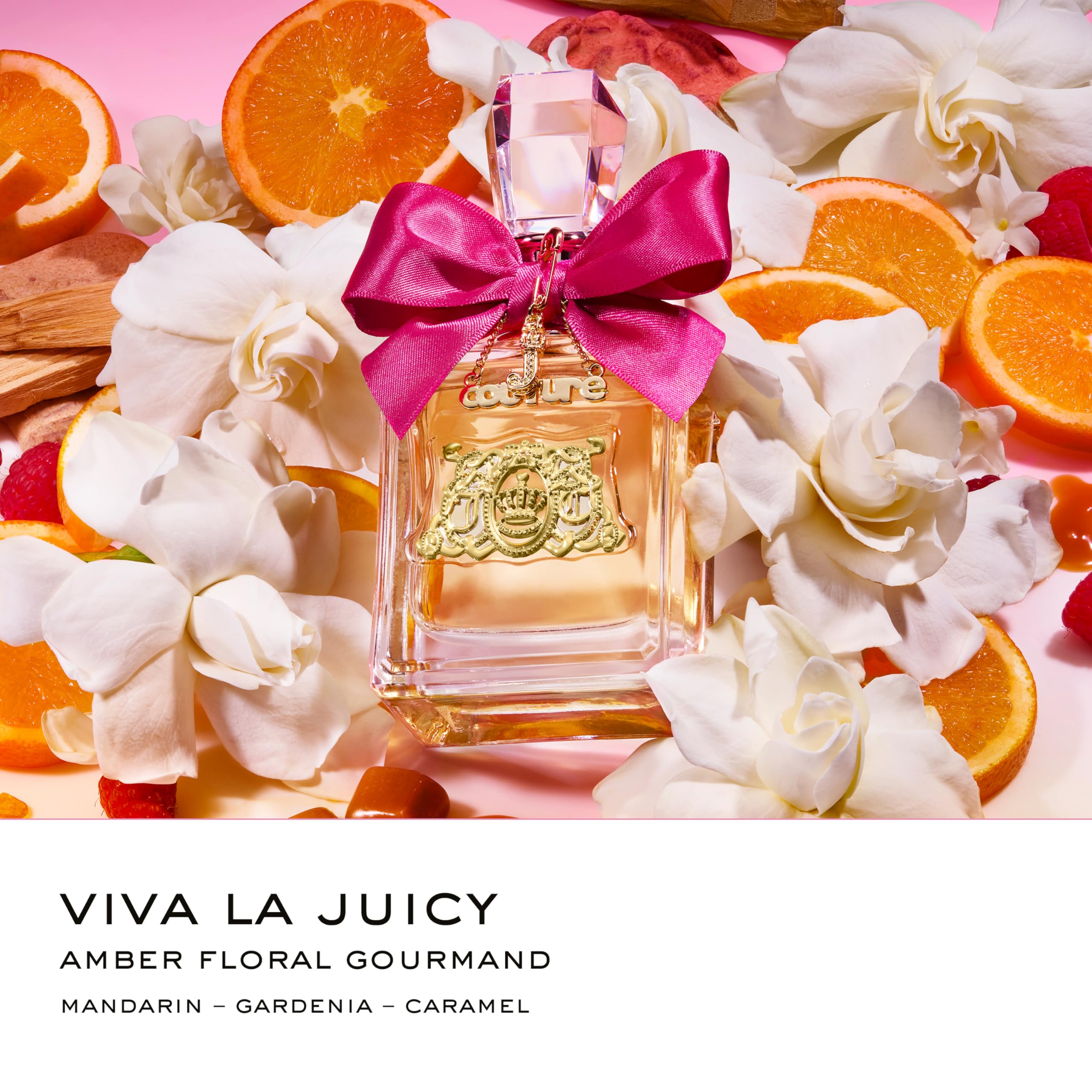 Juicy Couture sweet floral amber luxury fragrance bottle on clean backdrop