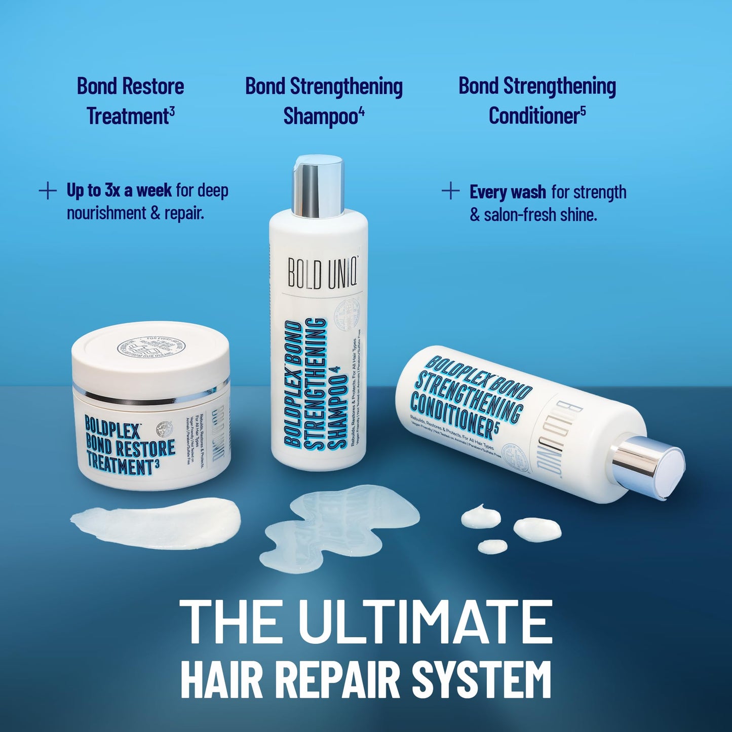 Bold Uniq molecular repair hair mask placed alongside natural organic styling ingredients