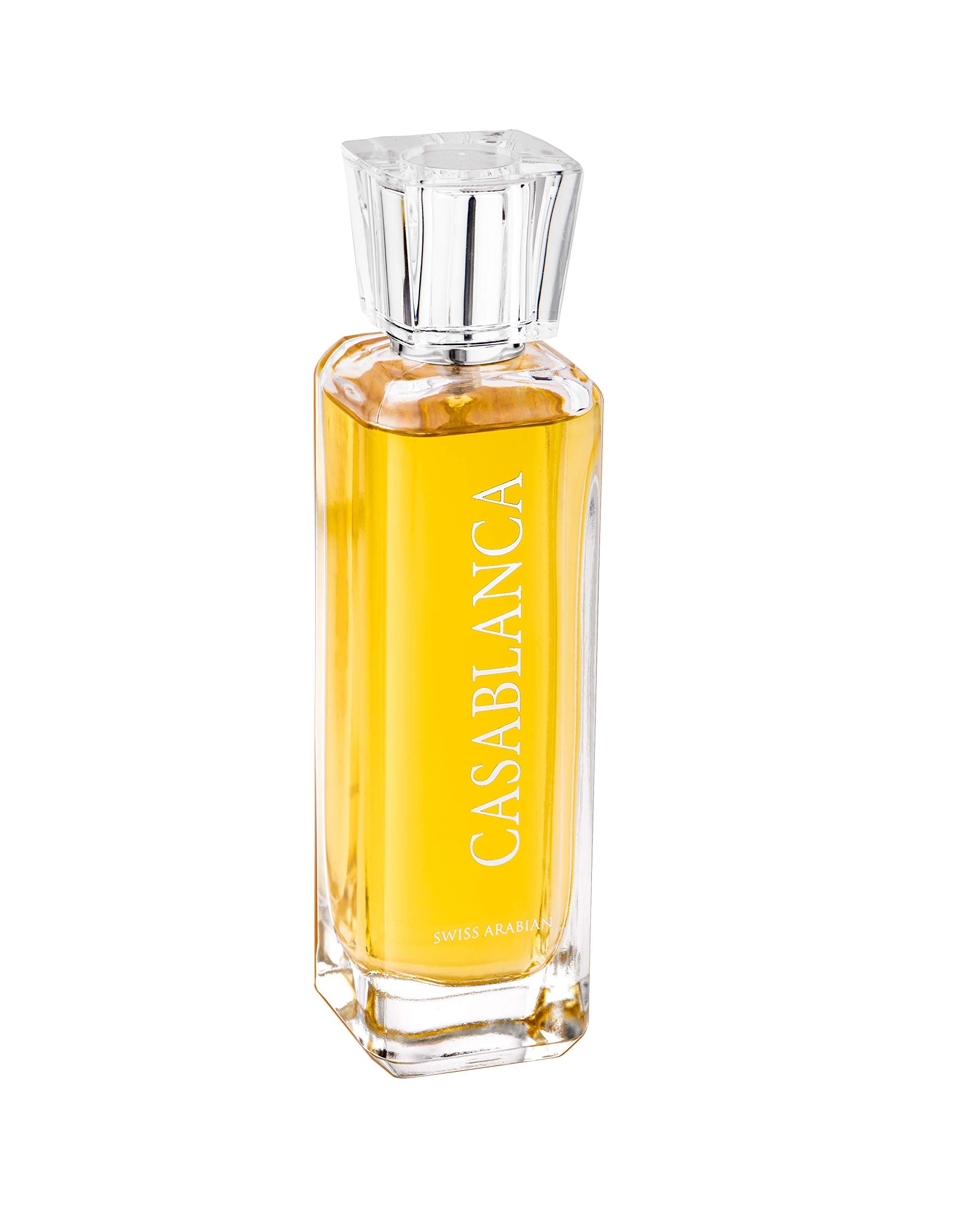 Authentic Swiss Arabian Casablanca luxury unisex perfume bottle displaying the gold cap details