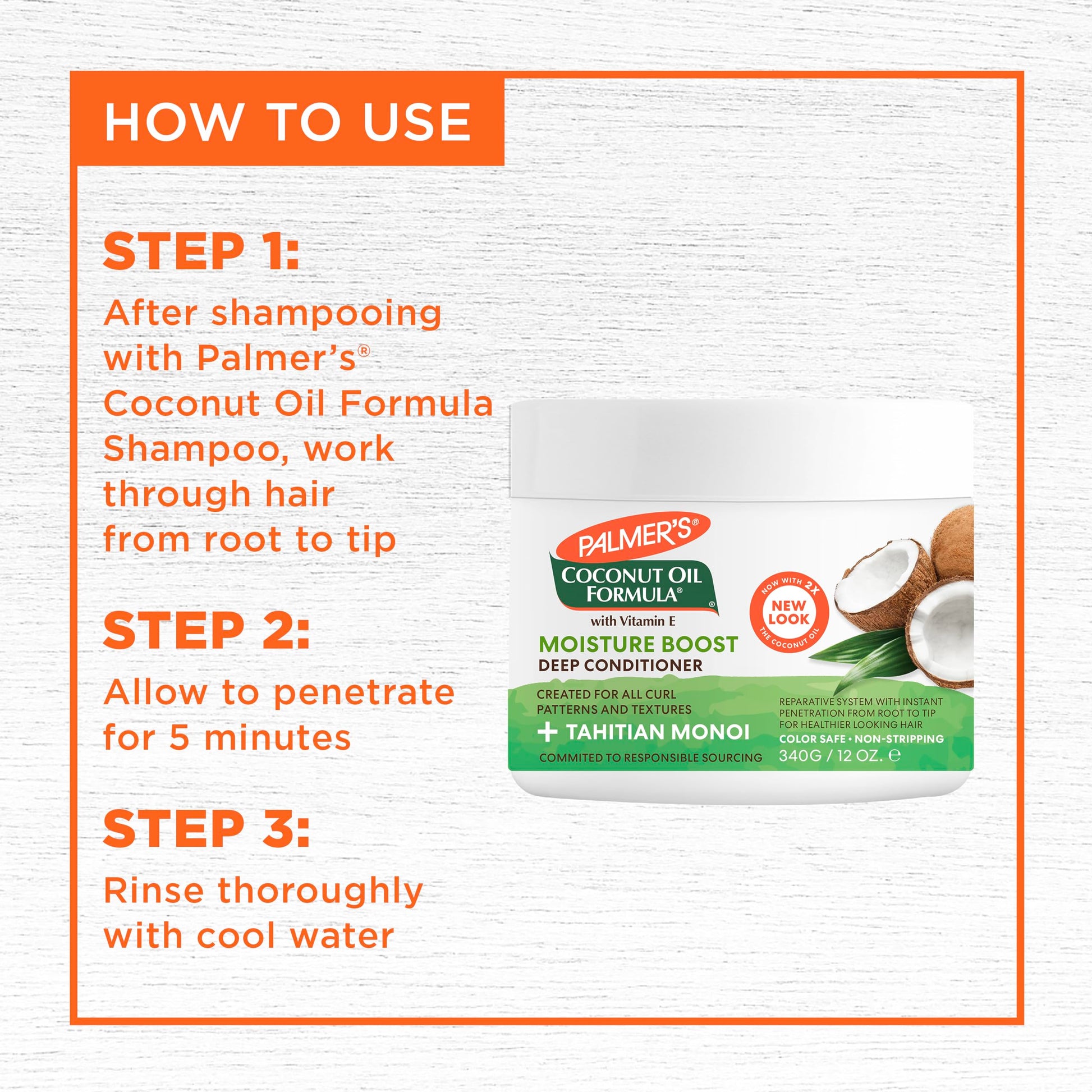 Palmer's Coconut Oil 12 Fluid Ounce deep hair conditioner jar highlighting paraben-free and phthalate-free claims.