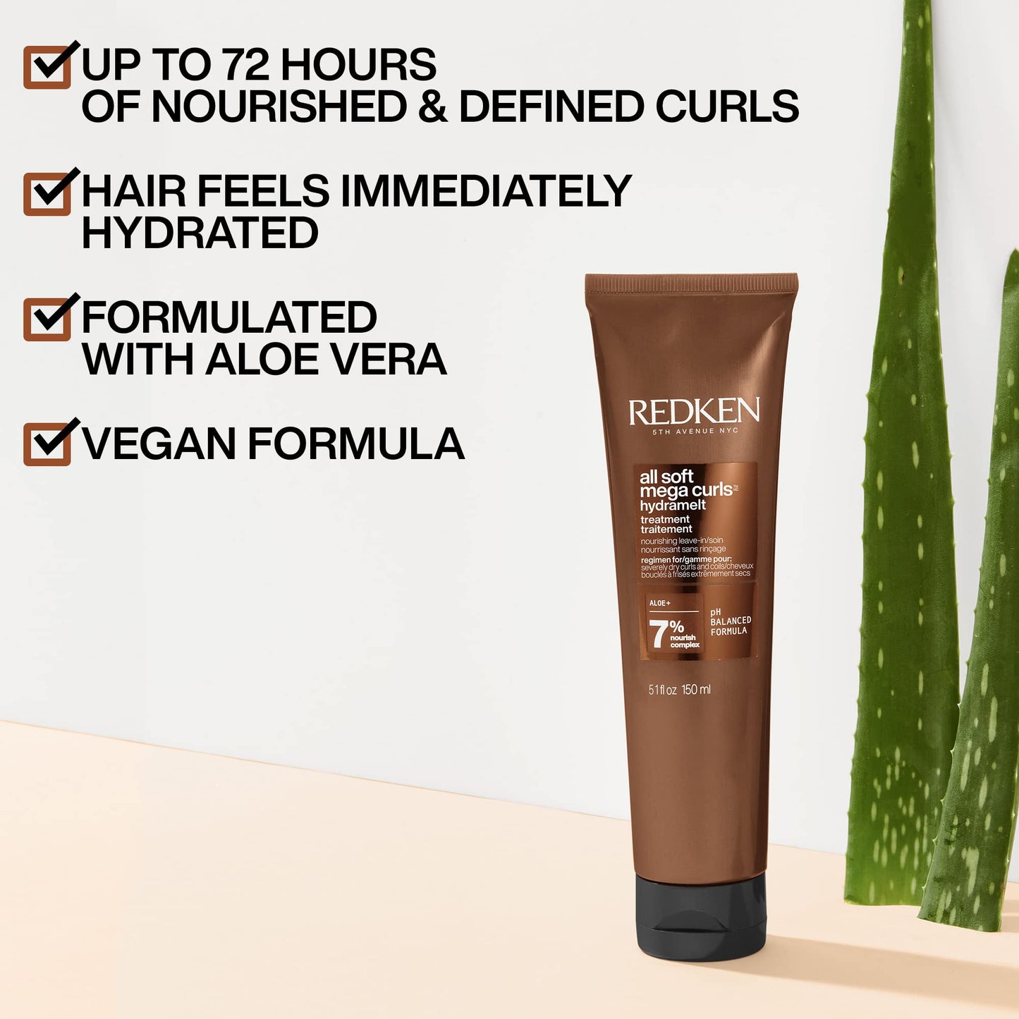 Back view of Redken professional leave in conditioner cream for dry curly hair highlighting product details and ingredients.