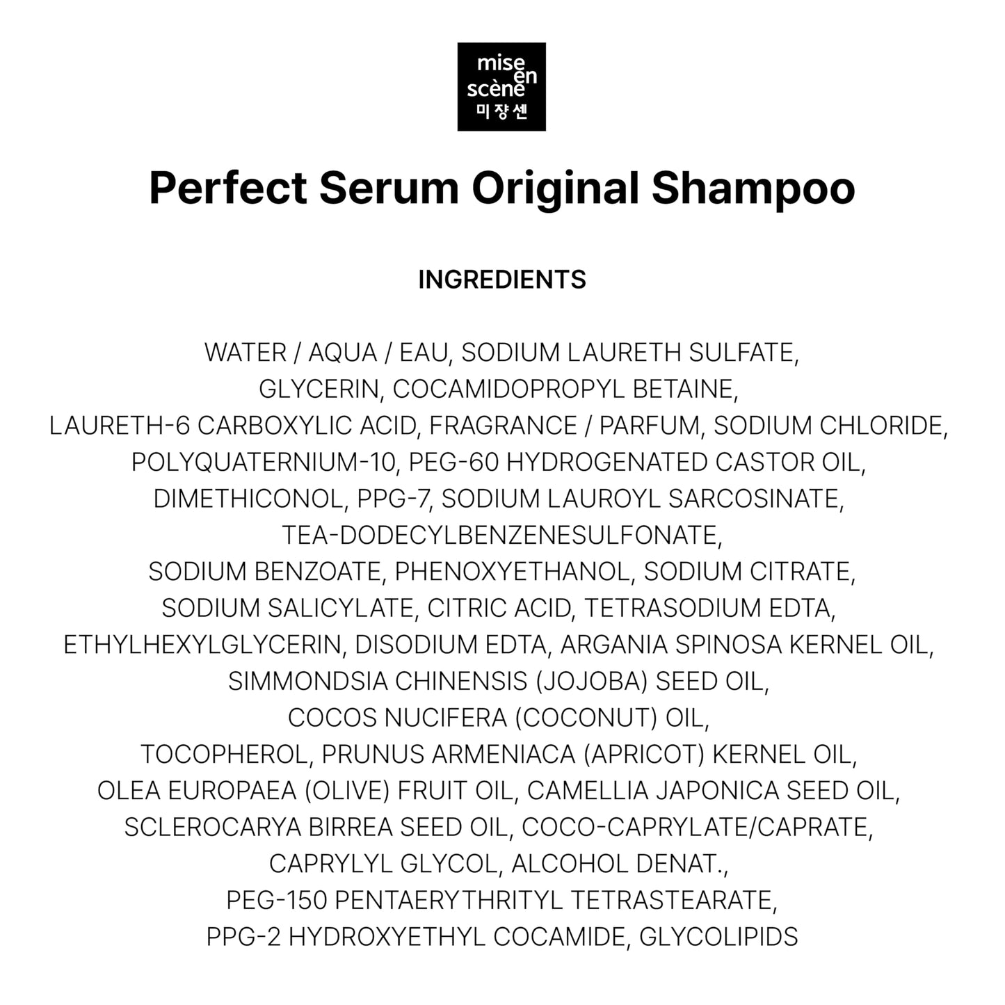 Complete Mise En Scene hair routine setup showcasing the original shampoo next to a glossy background.