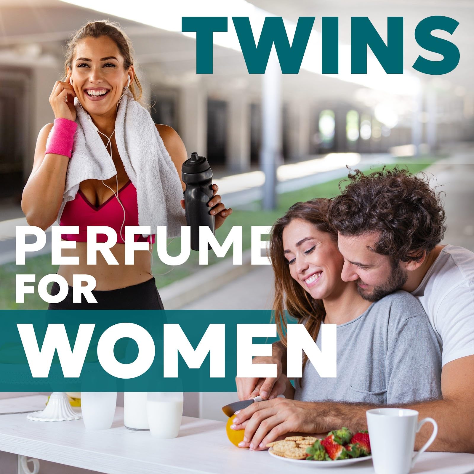 Premium three point four fluid ounce TWINS PARFUM spray bottle angled view