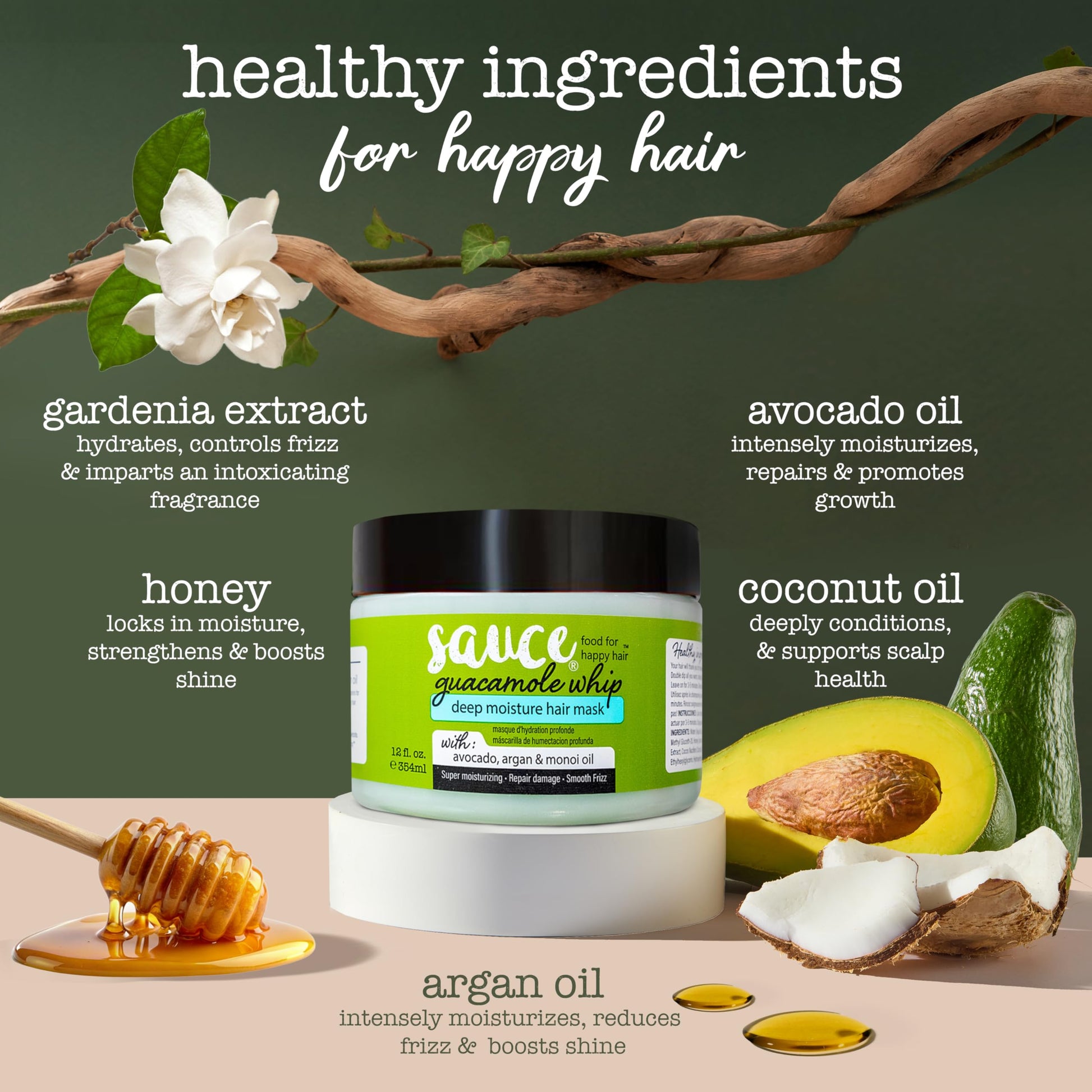 Sauce Beauty Guacamole Whip 12 fluid ounces product label details.