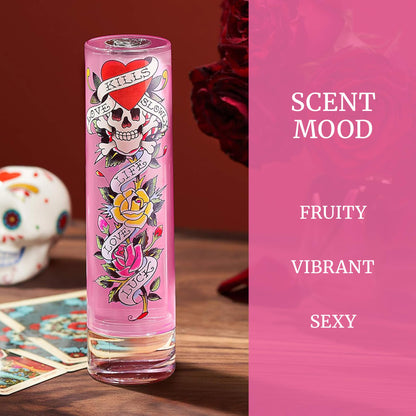 Authentic Ed Hardy for Women Eau De Parfum bottle standing upright alongside outer packaging