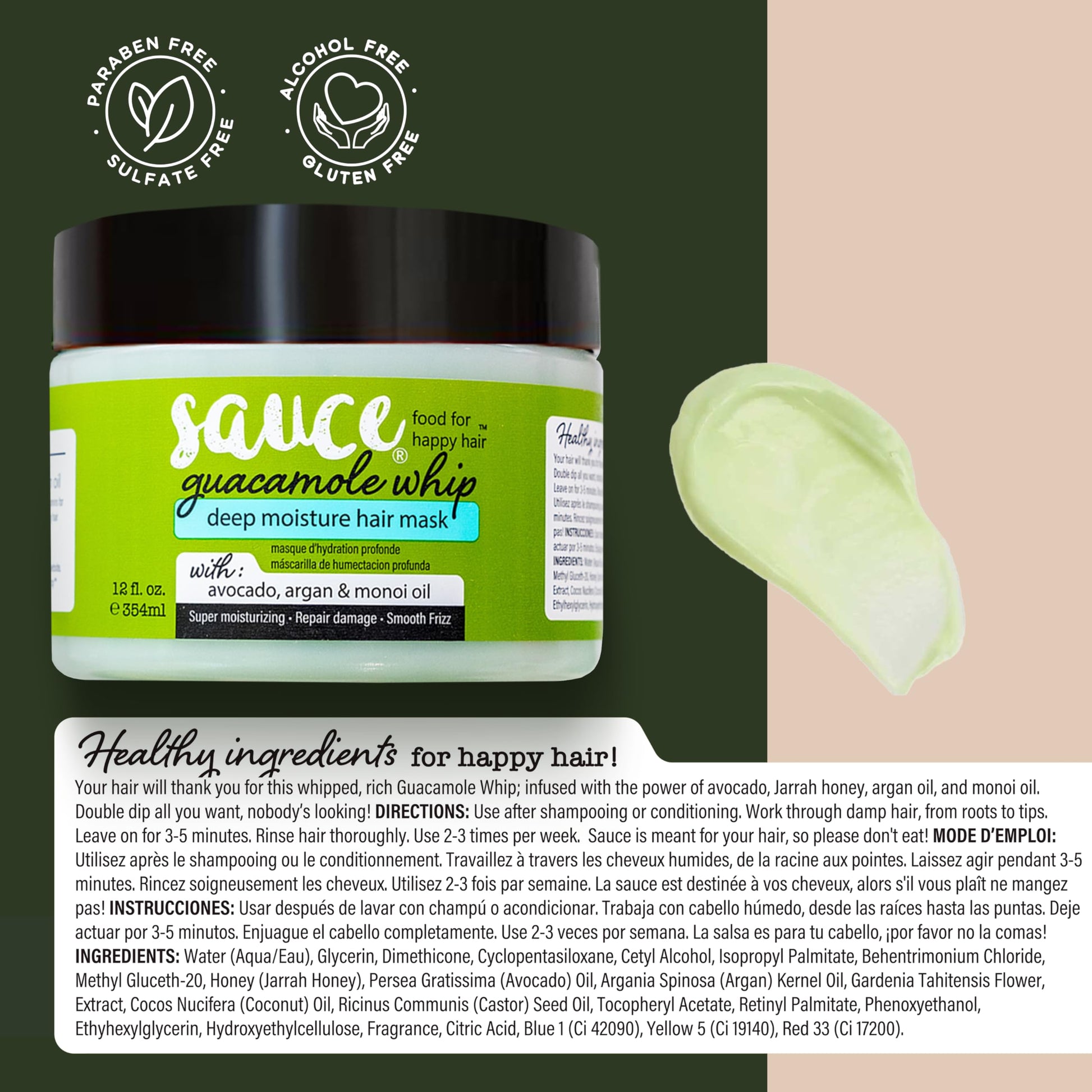 Under cap view of the authentic Sauce Beauty Guacamole Whip intensive treatment.