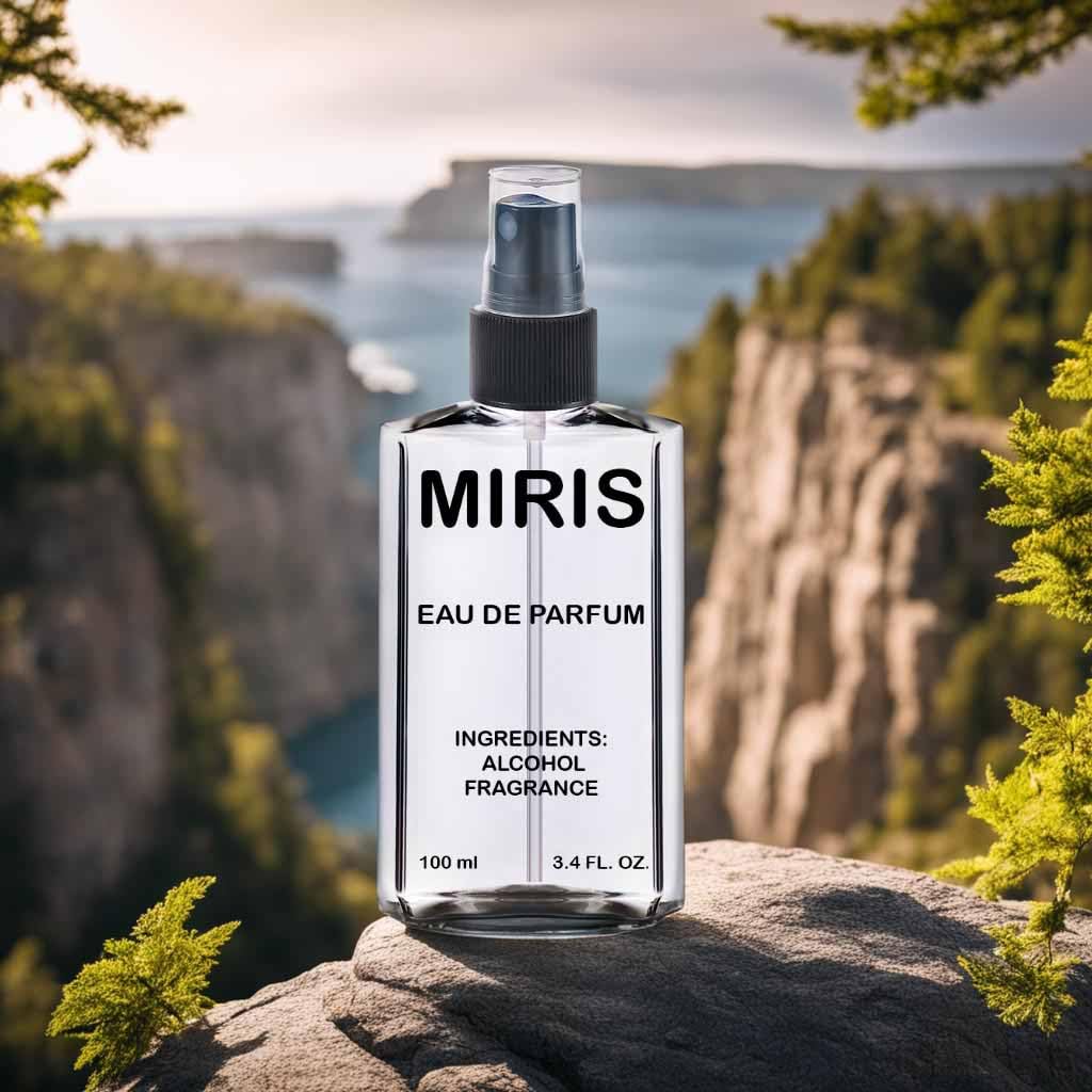 MIRIS signature series ambergris and cedar base perfume presentation
