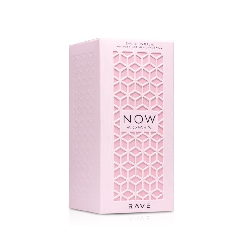 Close up of the spray nozzle on the pink Lattafa Rave Now premium women's fragrance bottle.