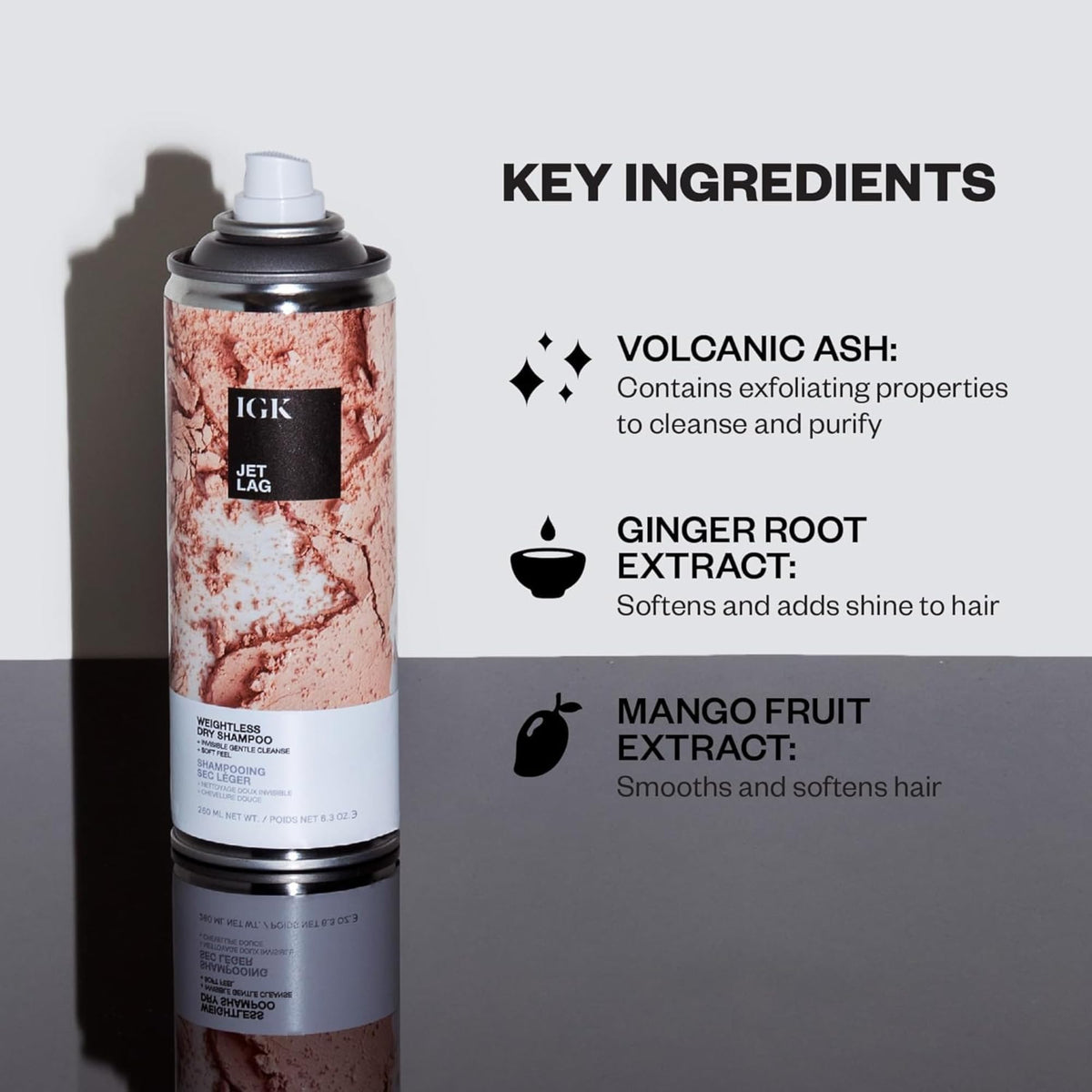 IGK travel friendly hair volume spray packaging side profile