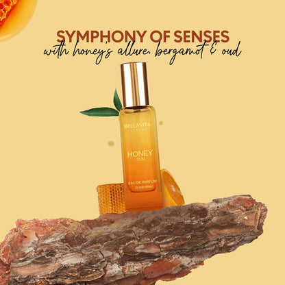 Bella Vita Luxury Honey Oud pocket perfume held for scale illustration