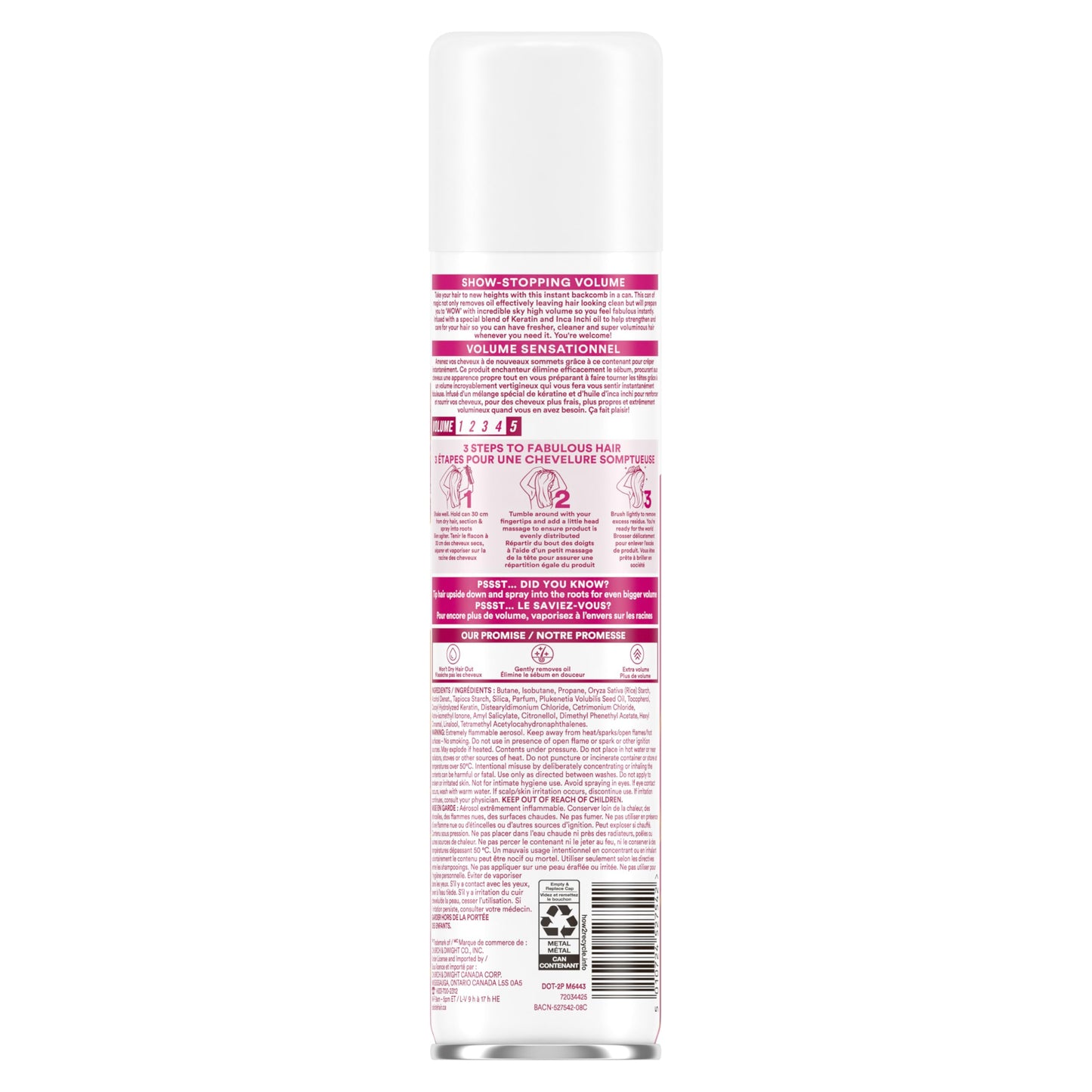 Batiste XXL hair refresh spray label details