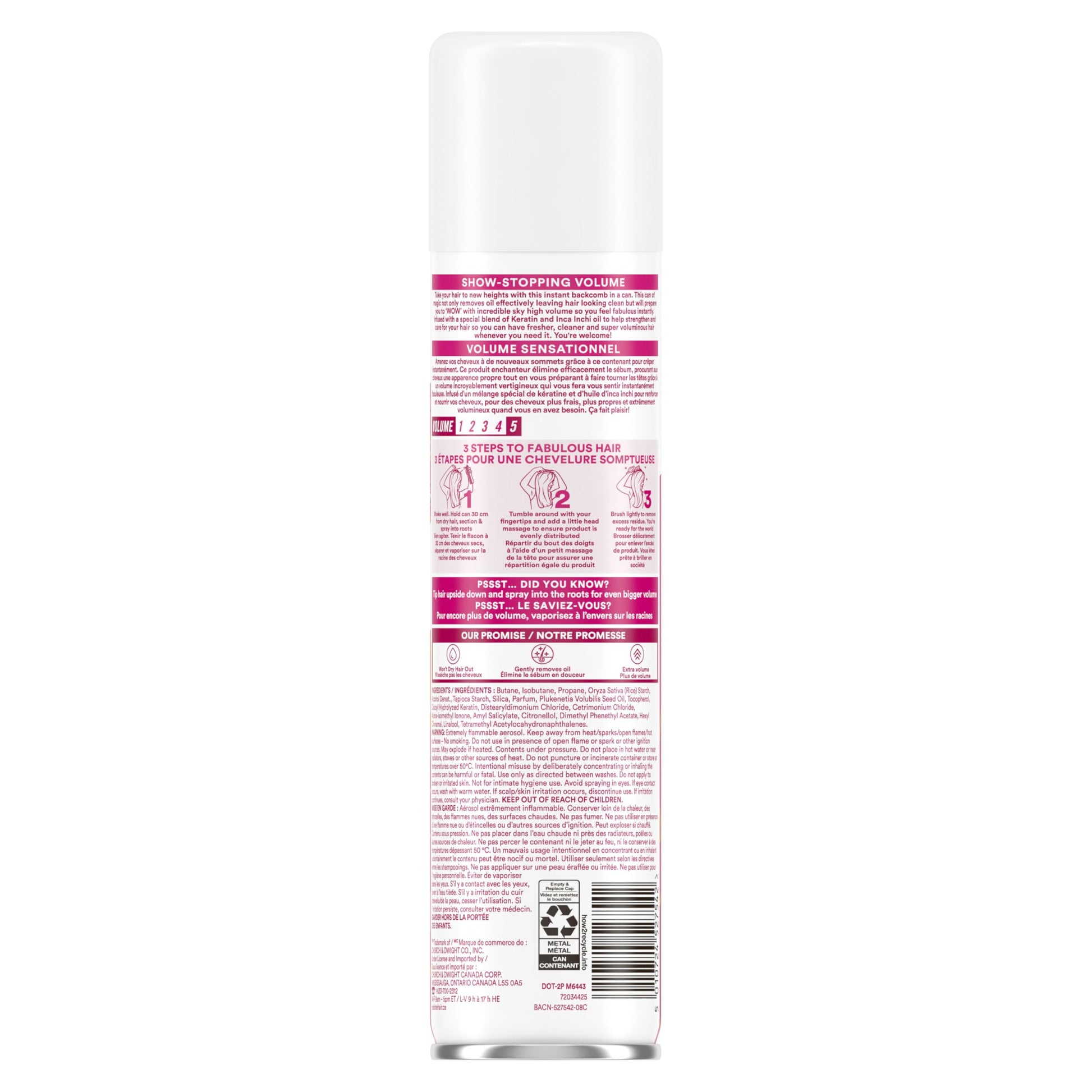Batiste XXL hair refresh spray label details